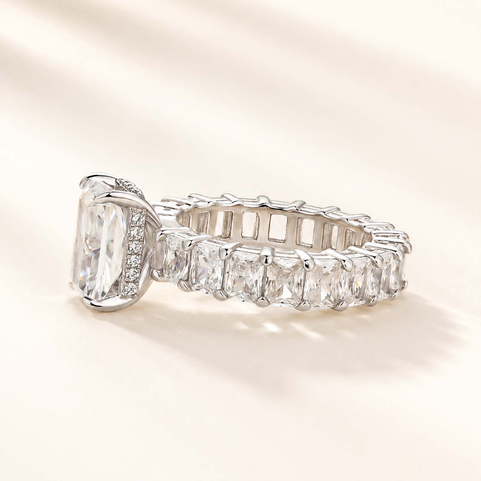 Luxe Hidde Halo 3.5Ct Radiant Cut Wide Band Travel Rings
