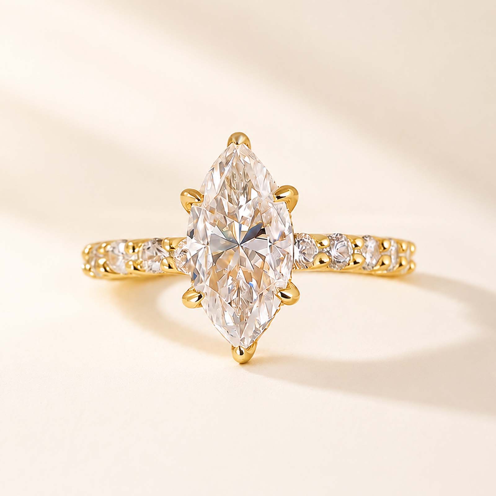 Moissanite 3.0 Ct Marquise Cut Side Stone Yellow Gold Date Ring & Stackable Ring Set