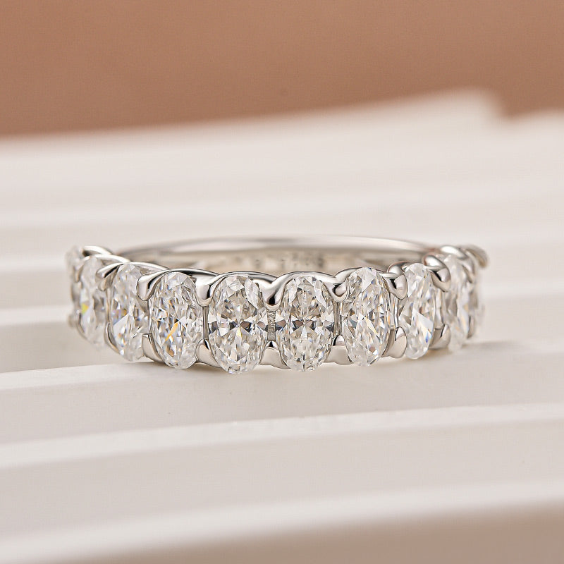 Velirella Half Oval Cut Simulated Diamond Wedding Band In Brass - Velirellajewelry