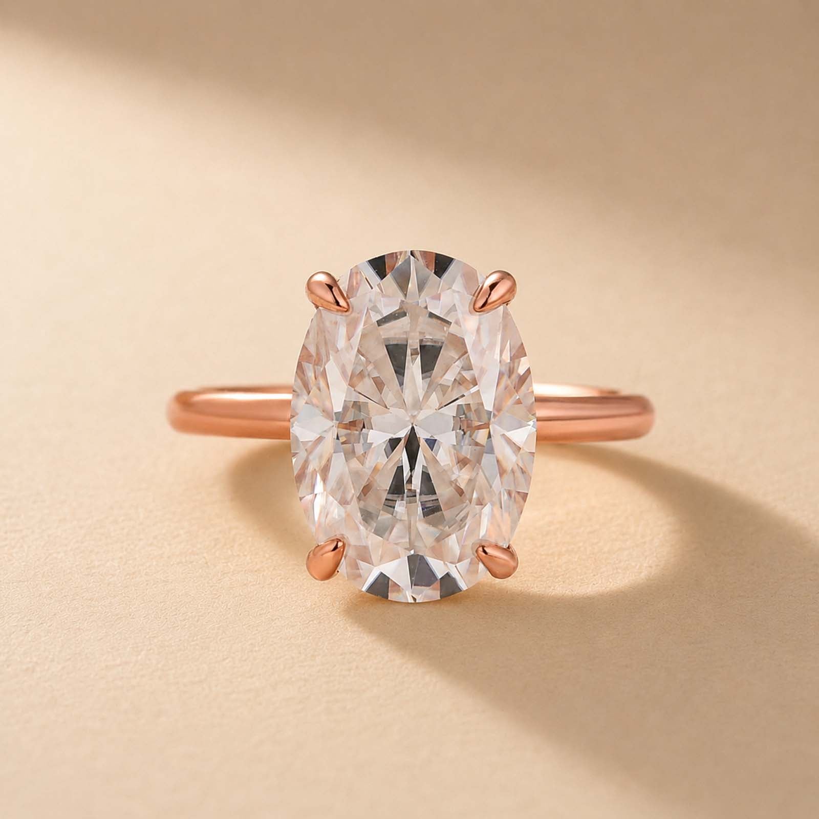  Moissanite 5.5Ct Oval Cut Hidden Halo Stackable Ring for Daily Wear