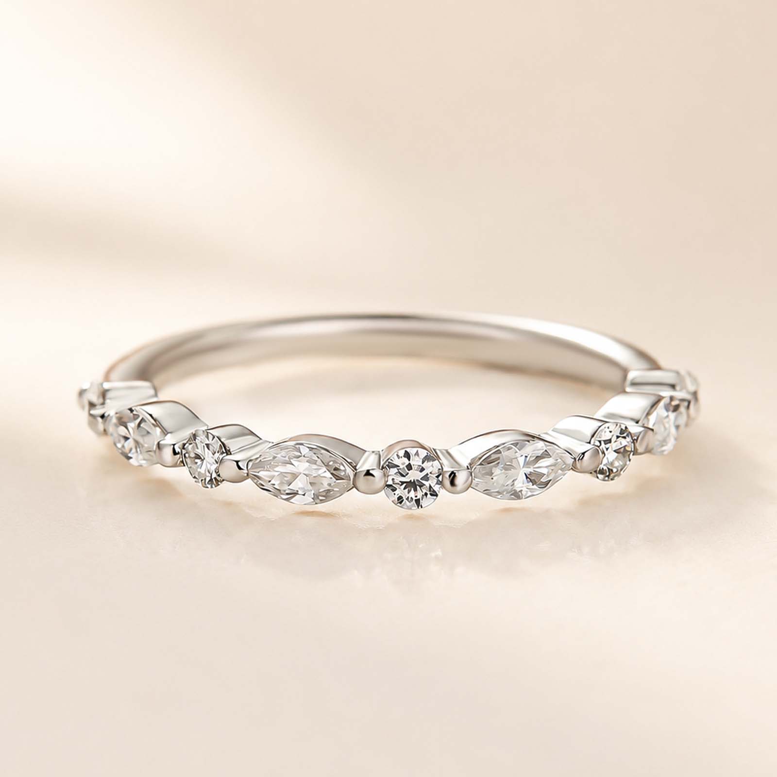 Half Eternity 1.0 Ct Elegant Marquise Cut&Round Cut Stackable Bands For Everyday Wear