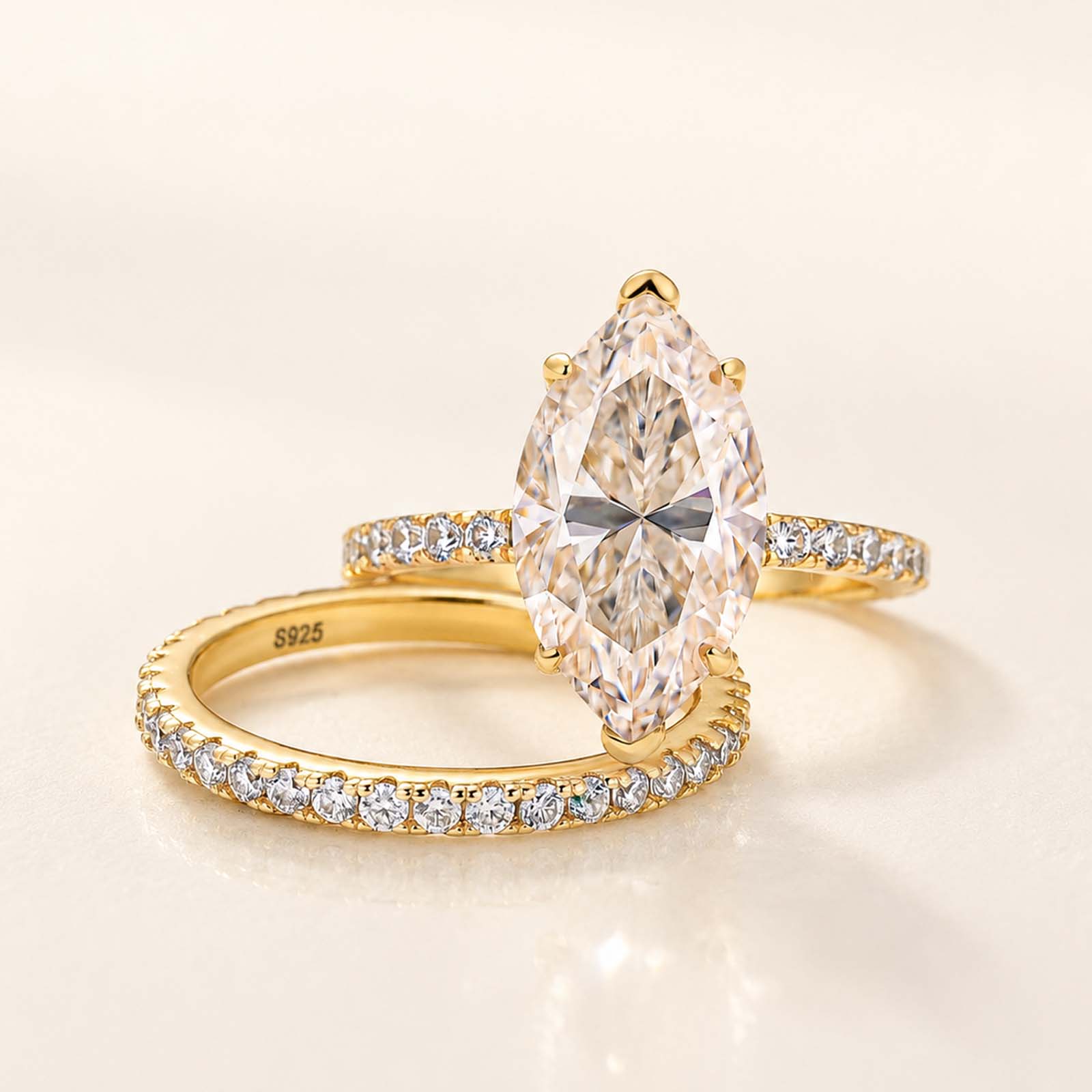 Classic 4.0Ct Marquise Cut Ring Set Travel Ring With Band For Women Everyday Wear