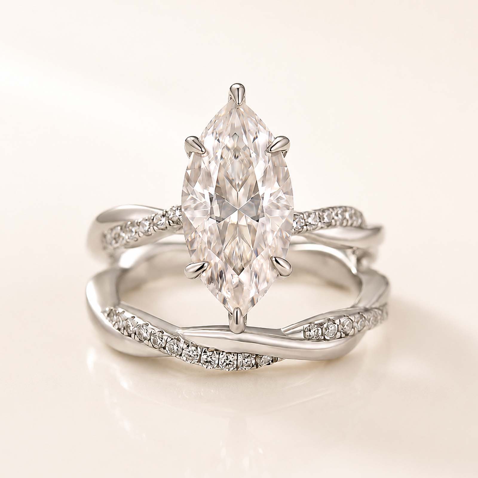 Moissanite 3.0Ct Marquise Cut Twist White Gold Ring Set Holiday Ring Gift For Women