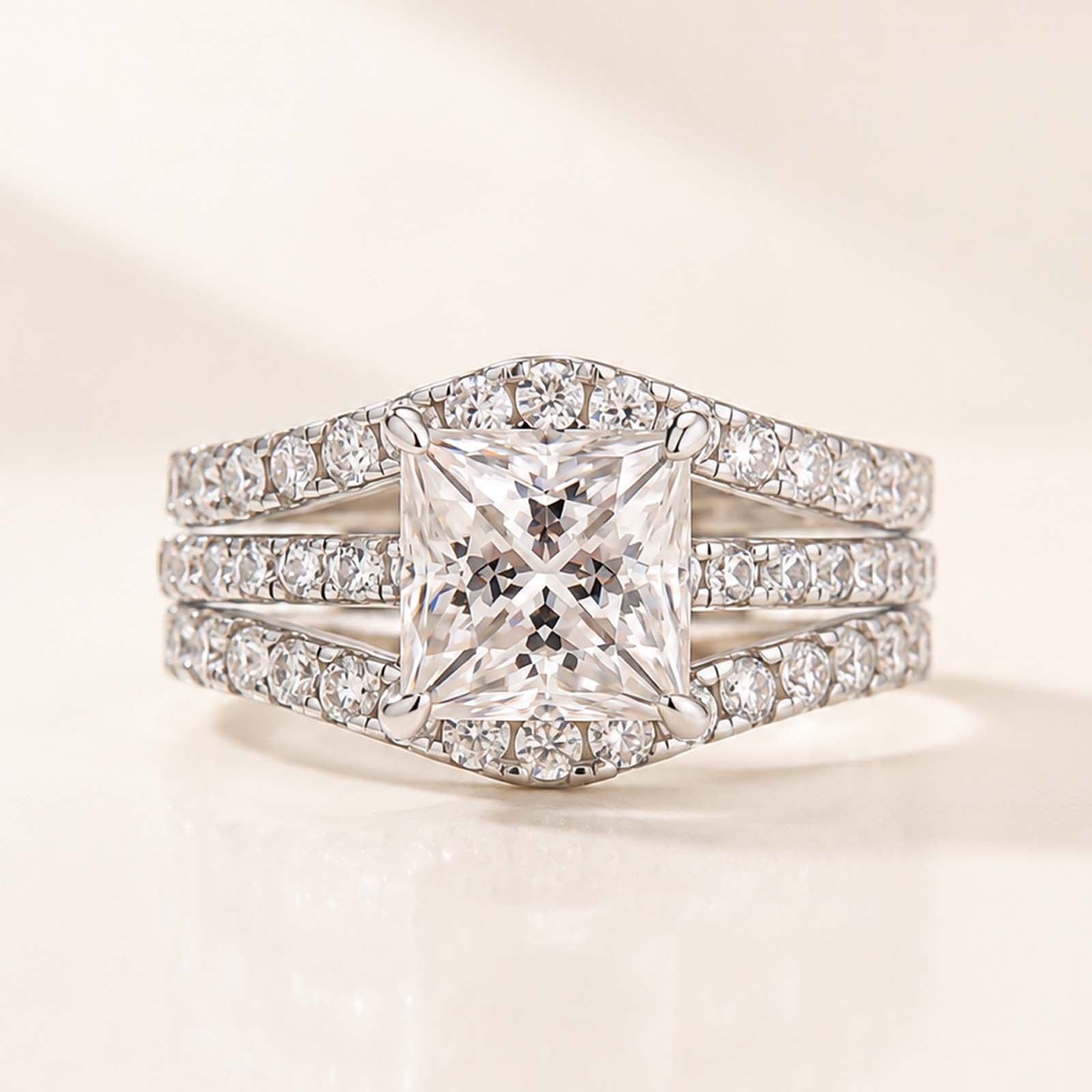 Elegant 2.0Ct Princess Cut Insert 2PC Stackable Ring Set Everyday Wearable Ring with Enhancer Band