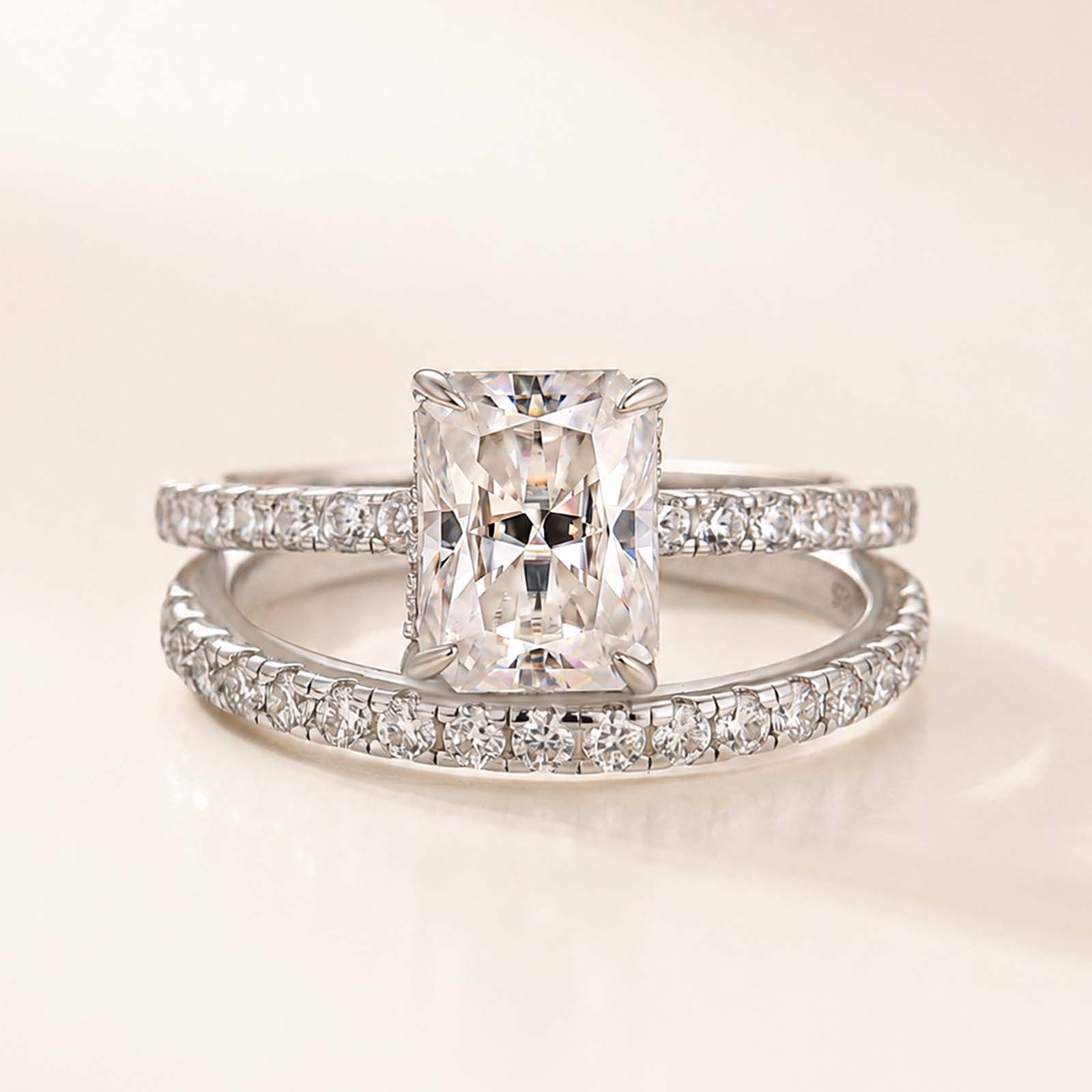 Moissanite 3.5 Carat Radiant Cut Ring Set Hidden Halo Rings For Everyday Wear