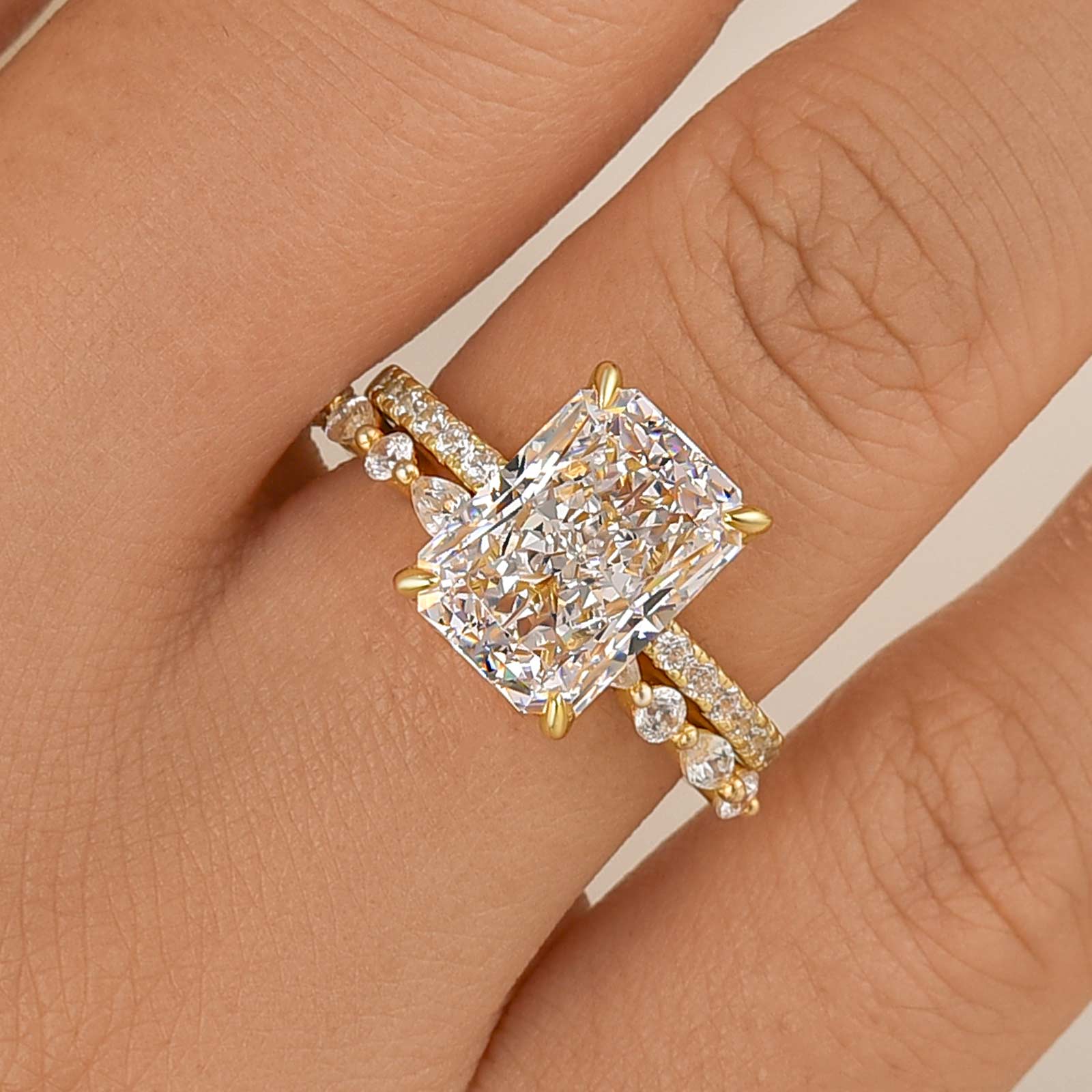 4.5 Carat Radiant Cut Hidden Halo Wedding Set – Brilliance in Every Angle - Velirellajewelry