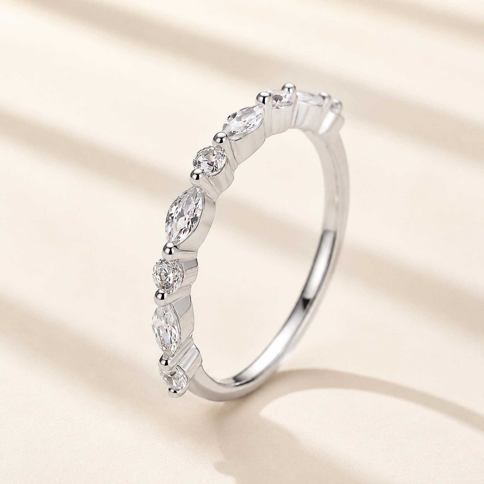 Half Eternity 1.0 Ct Elegant Marquise Cut&Round Cut Stackable Bands For Everyday Wear