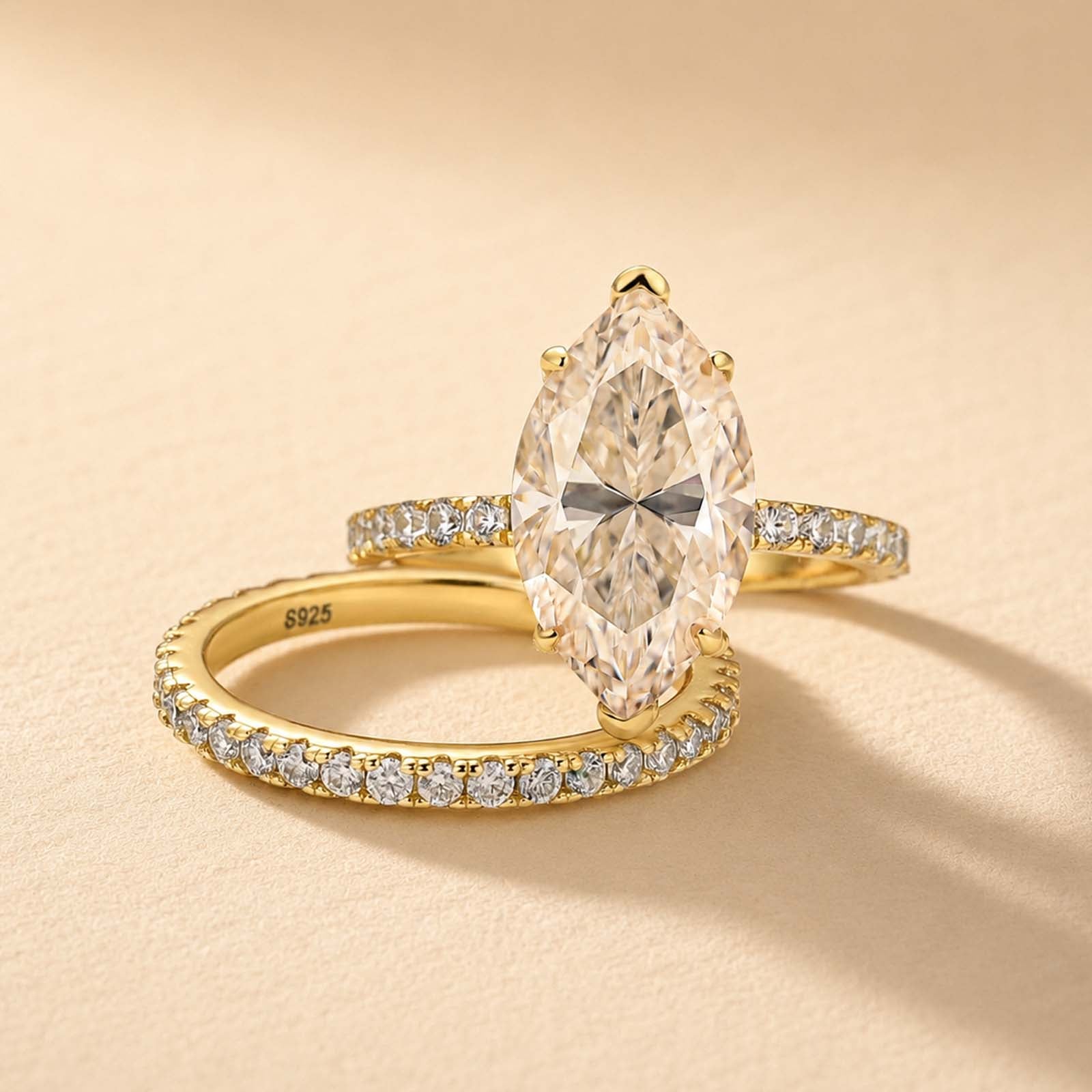 Classic 4.0Ct Marquise Cut Ring Set Travel Ring With Band For Women Everyday Wear