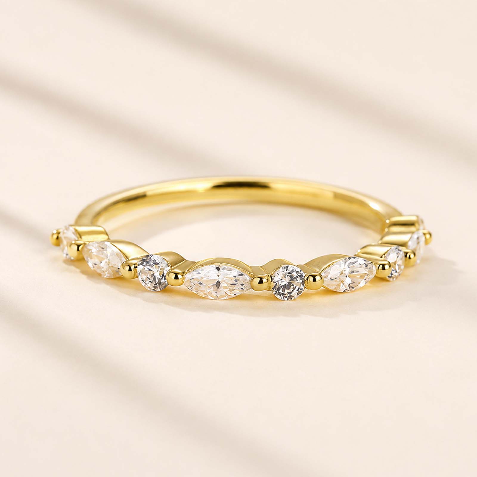 Half Eternity 1.0 Ct Elegant Marquise Cut&Round Cut Stackable Bands For Everyday Wear
