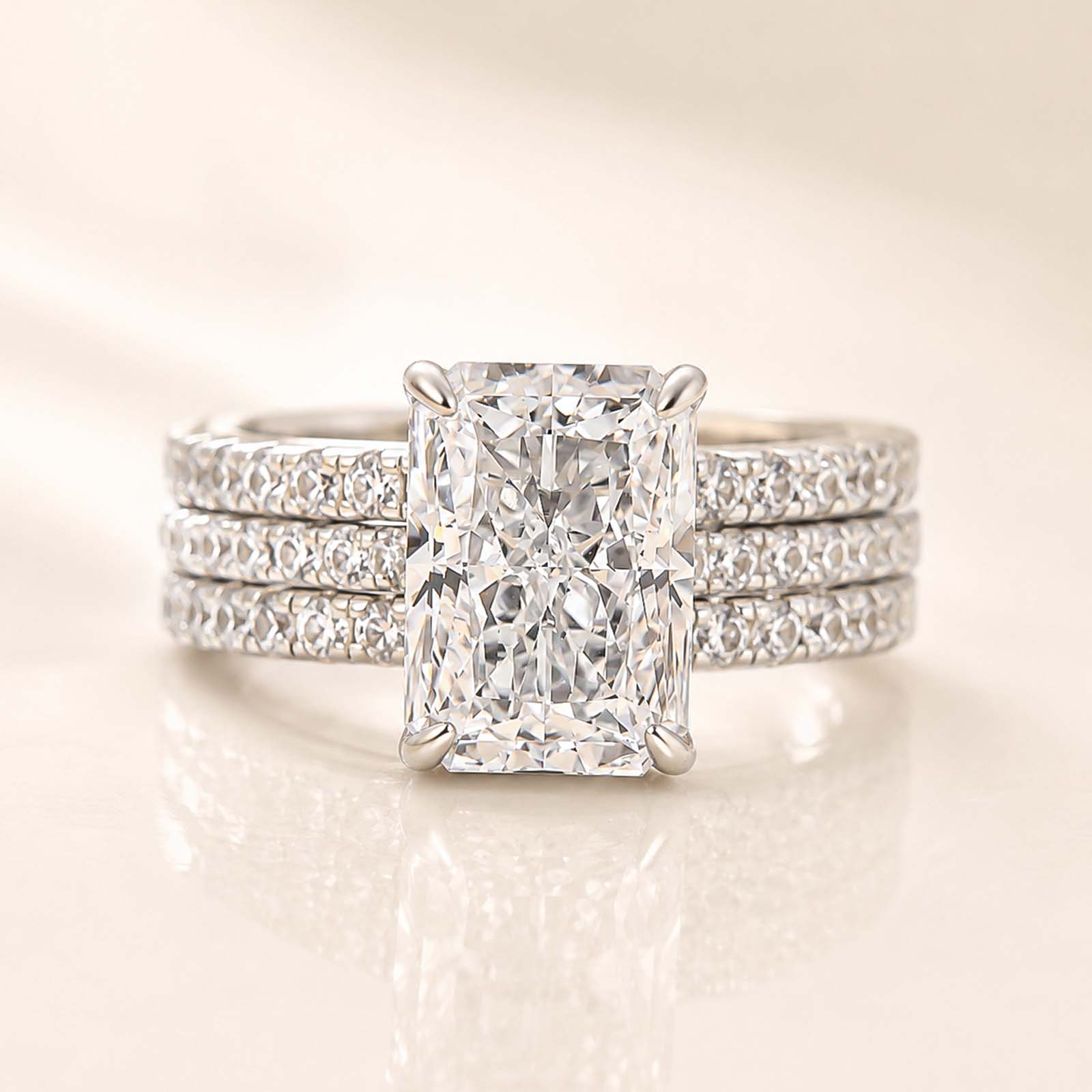 3.5 Ct Radiant Cut White Stone 3PC Wedding Set Travel Ring Set
