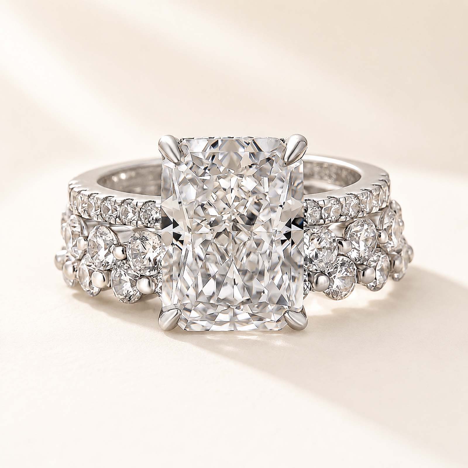 Stunning 4.0Ct Radiant Cut Ring & Pavé Band 3PC Ring Set For Holiday Ring Gift