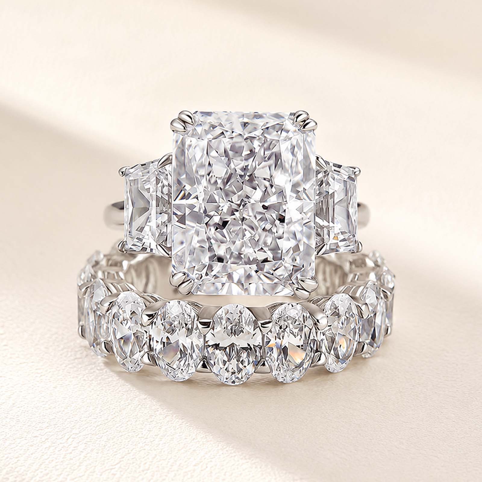 Luxe 8 Ct Radiant Cut Three Stone Stackable Ring Set Anniversary Ring Holiday Ring Gift