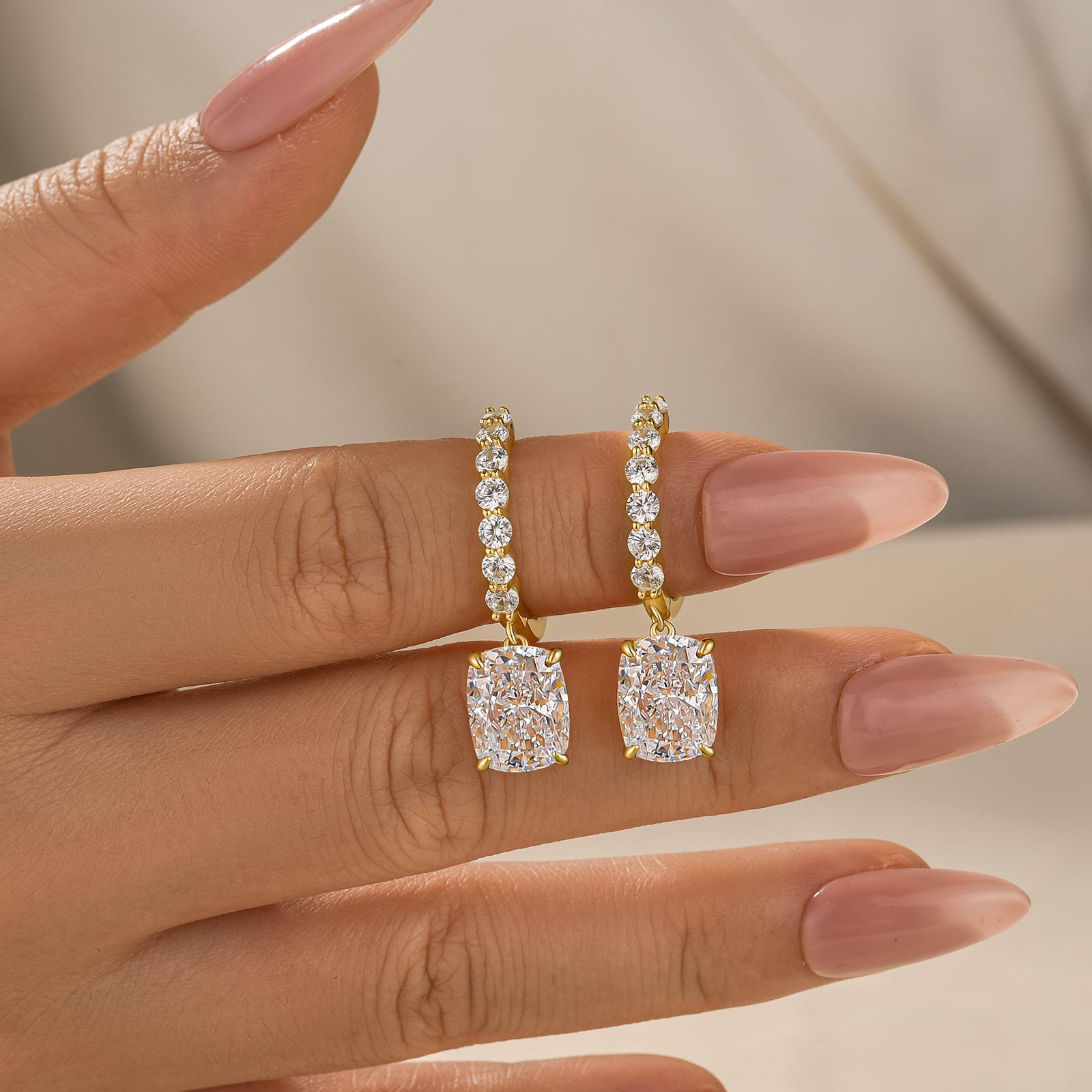 Velirella Unique 4.0 Carat Cushion Cut Yellow Gold Earrings In Brass - Velirellajewelry