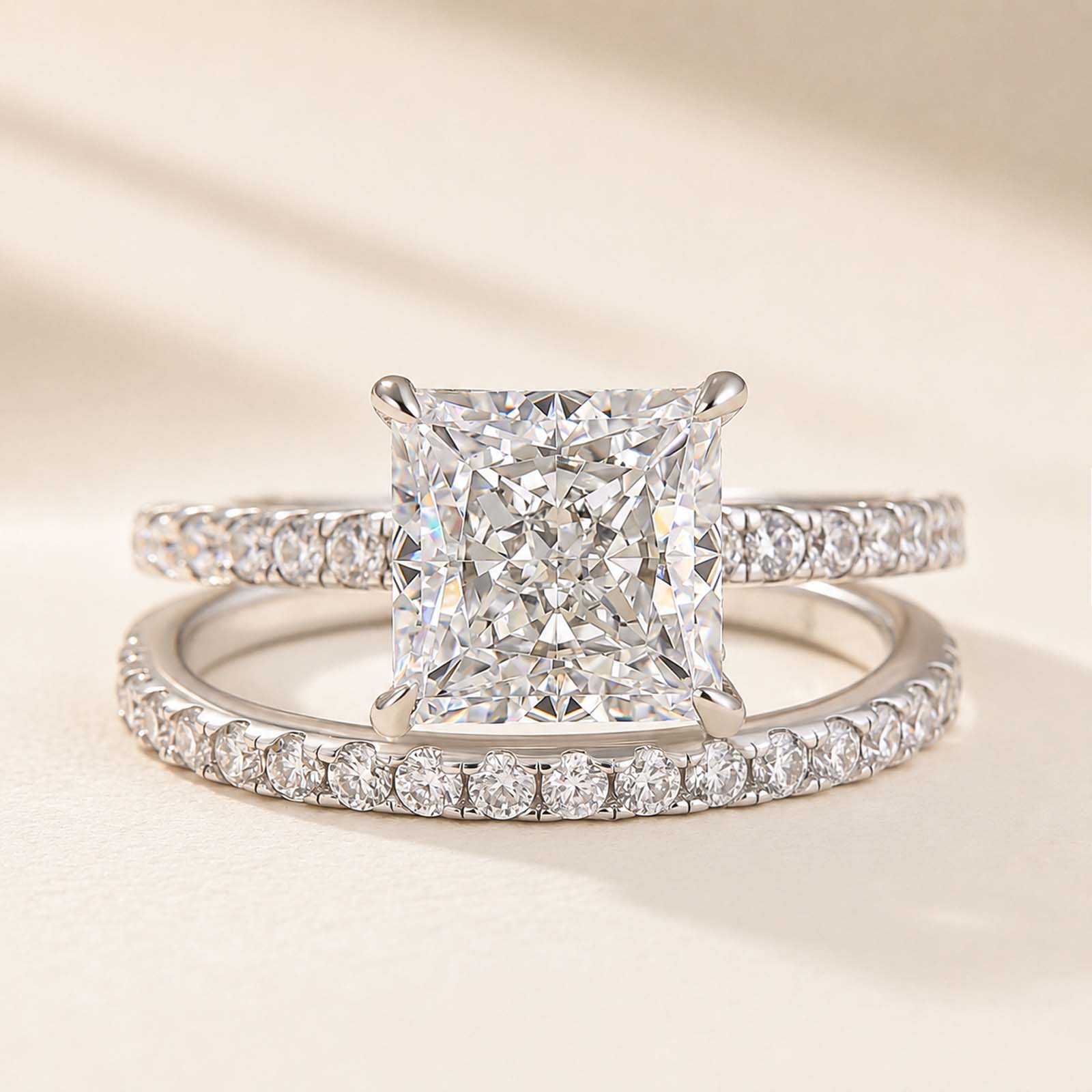 Elegant Square 2.0Ct Princess Cut Hidden Halo Stackable Ring Set For Women Everyday Wear