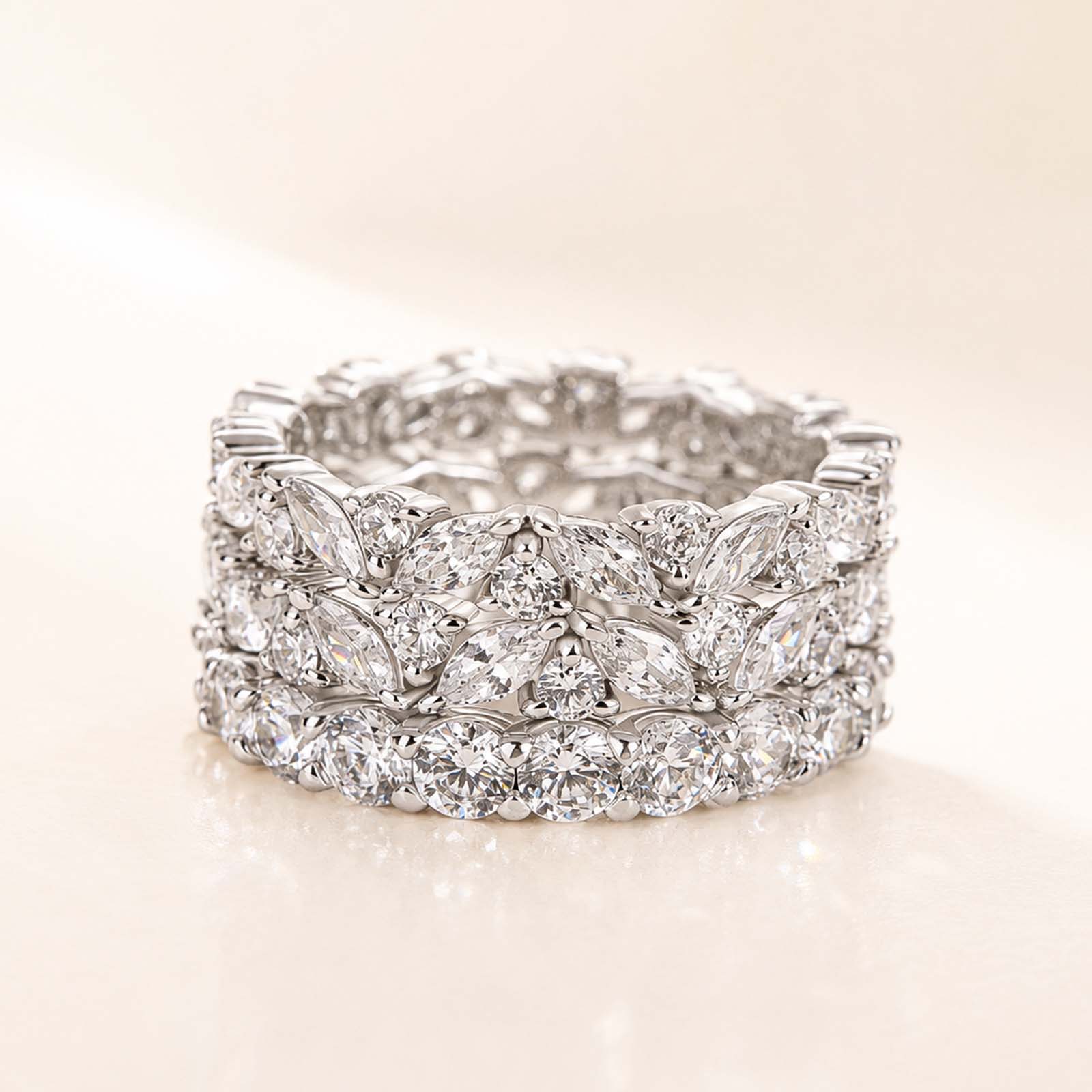 Luxe 5.8Ct Marquise & Round Cut 3PC Simulated Diamond Stackable Band Set For Everyday Wear