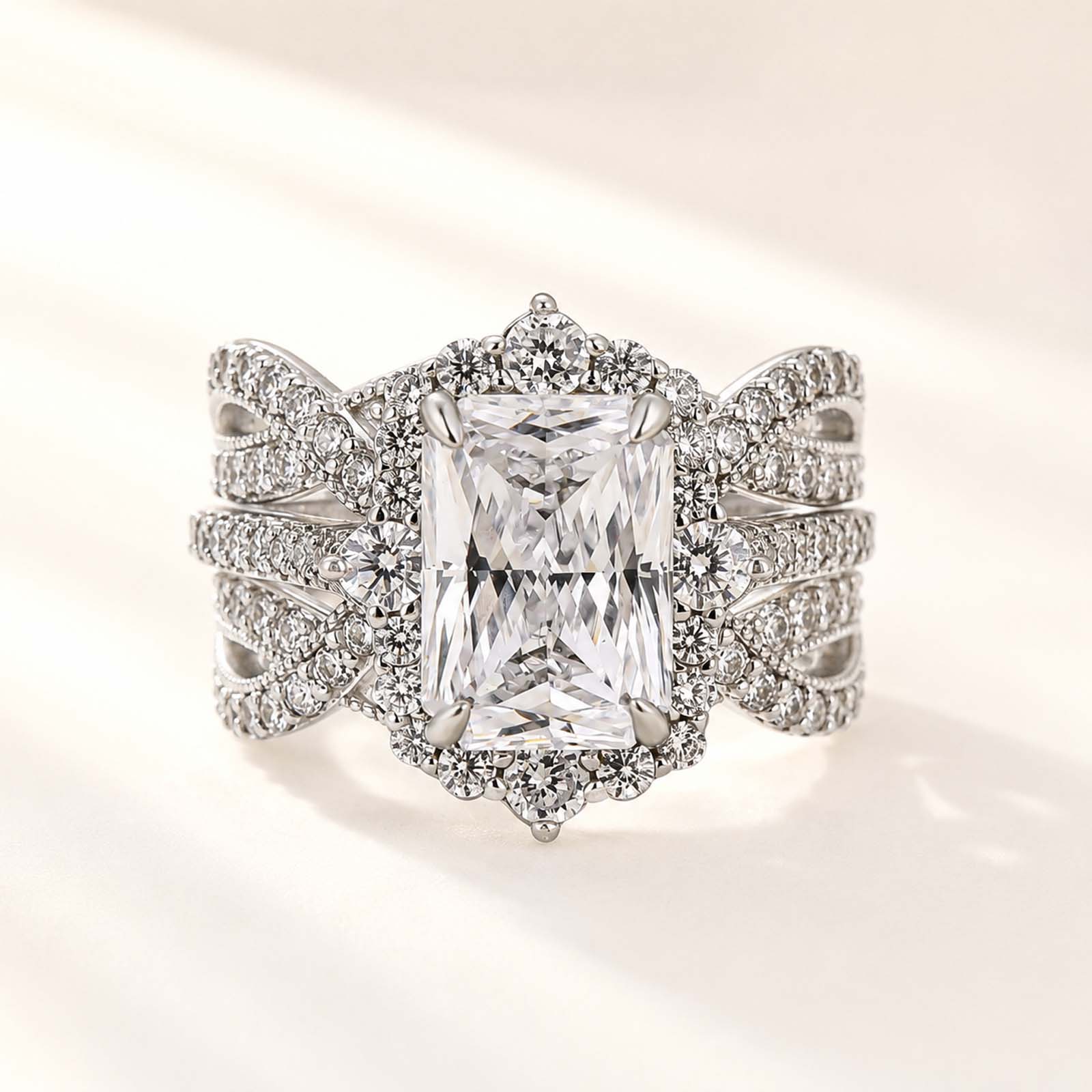 Vintage 3.0Ct Radiant Cut Halo Insert Enhancer Ring Set For Women Everyday Wear
