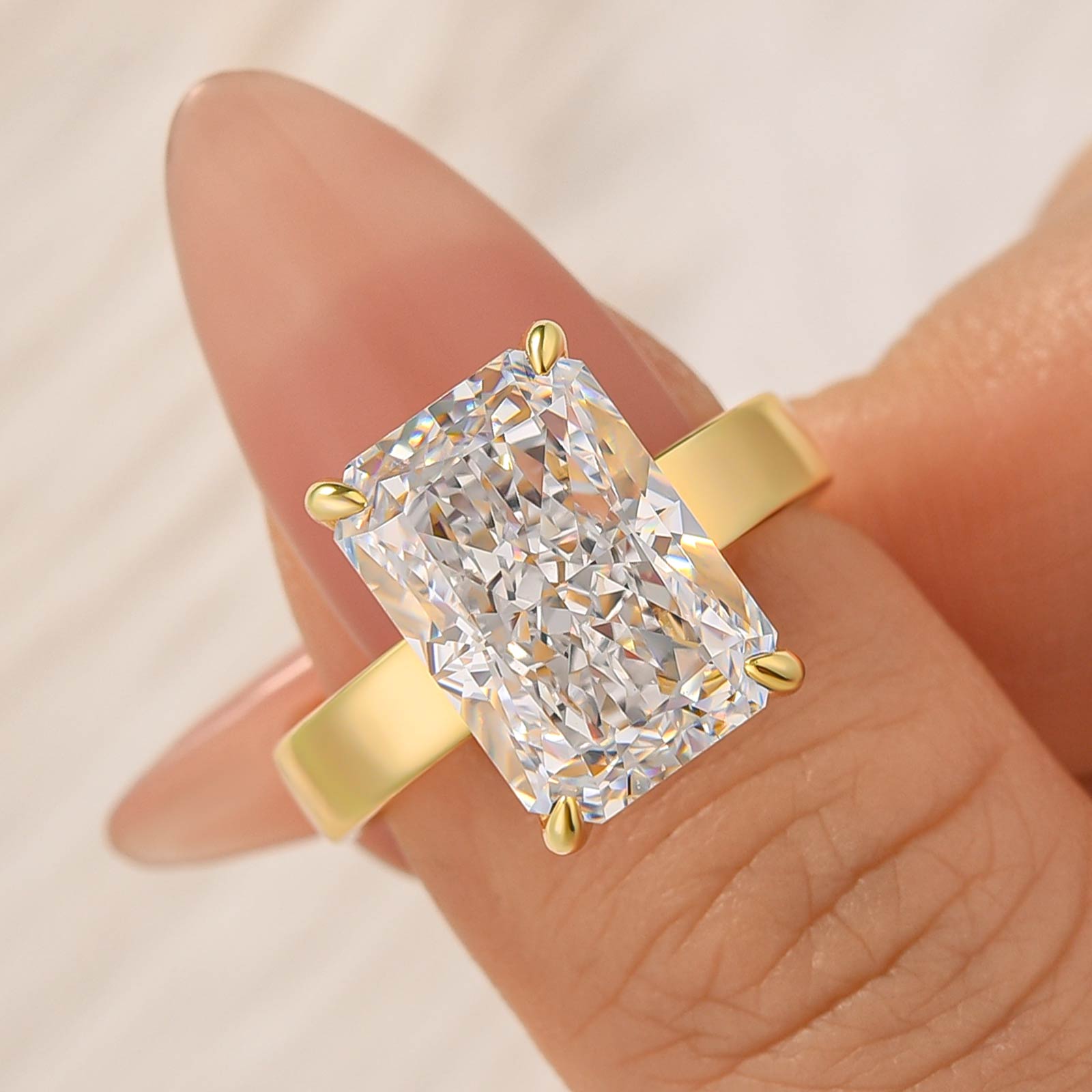 Brass 7.0Ct Radiant Cut Wide Band Engagement Ring For Woman - Velirellajewelry