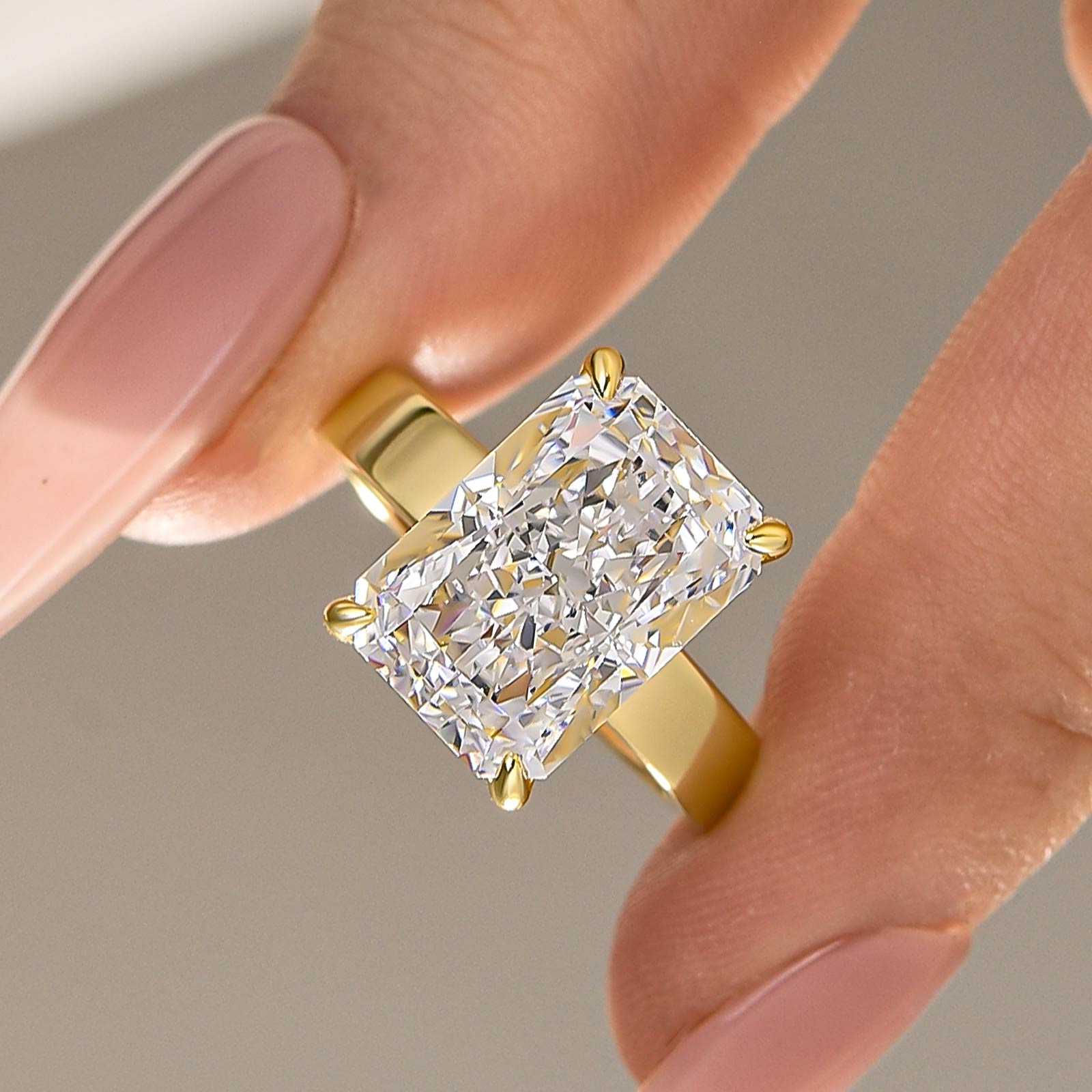Brass 7.0Ct Radiant Cut Wide Band Engagement Ring For Woman - Velirellajewelry