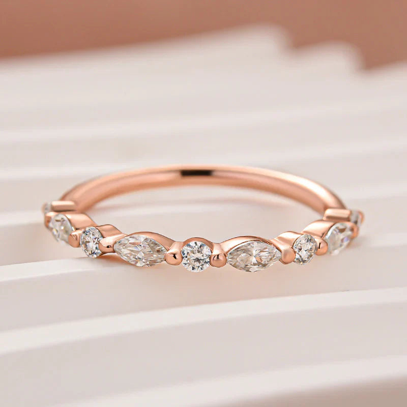 Velirella Moissanite 0.55Ct Marquise&Round Wedding Band In Brass - Velirellajewelry