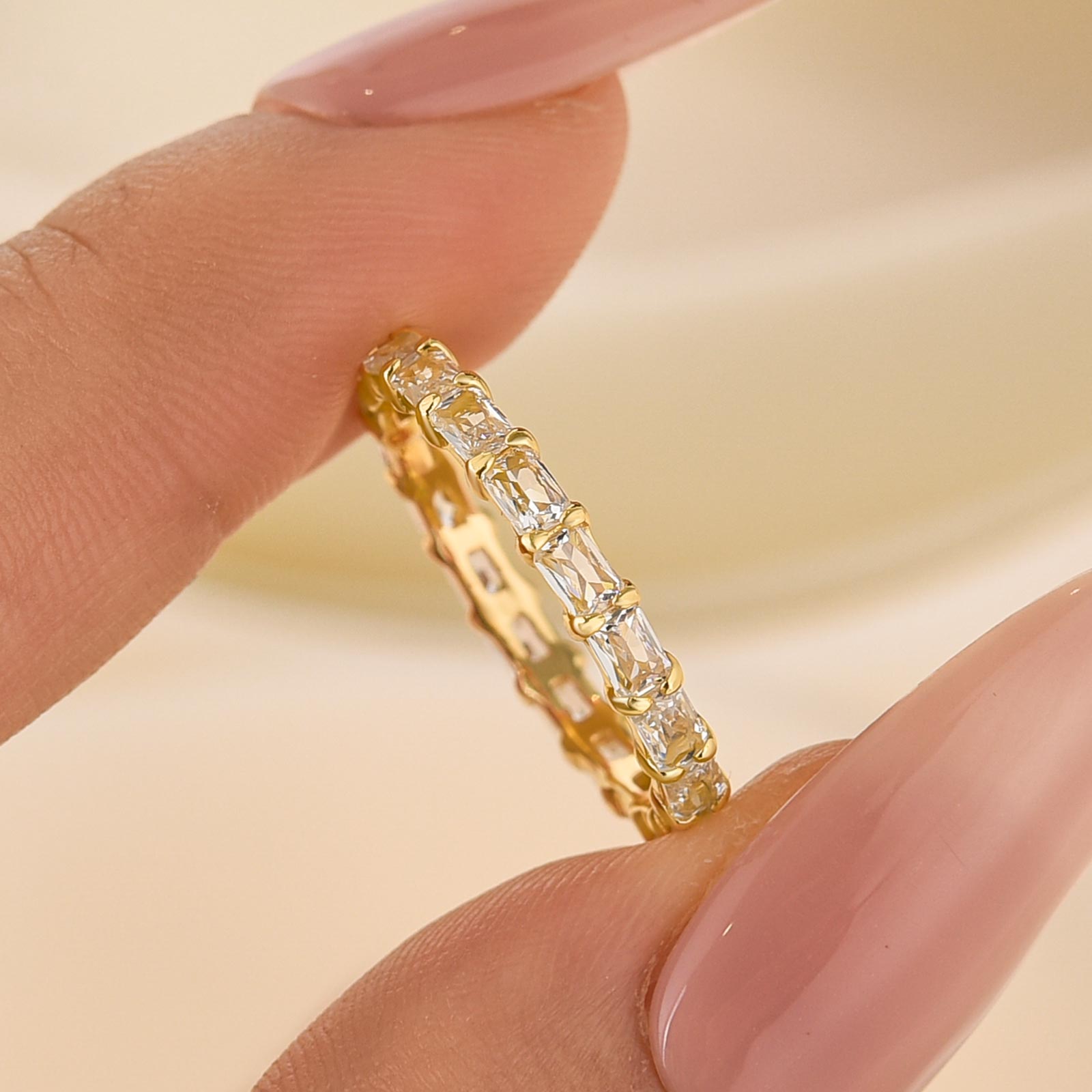Elegant Radiant Cut Yellow Gold Women's Wedding Band In Brass - Velirellajewelry