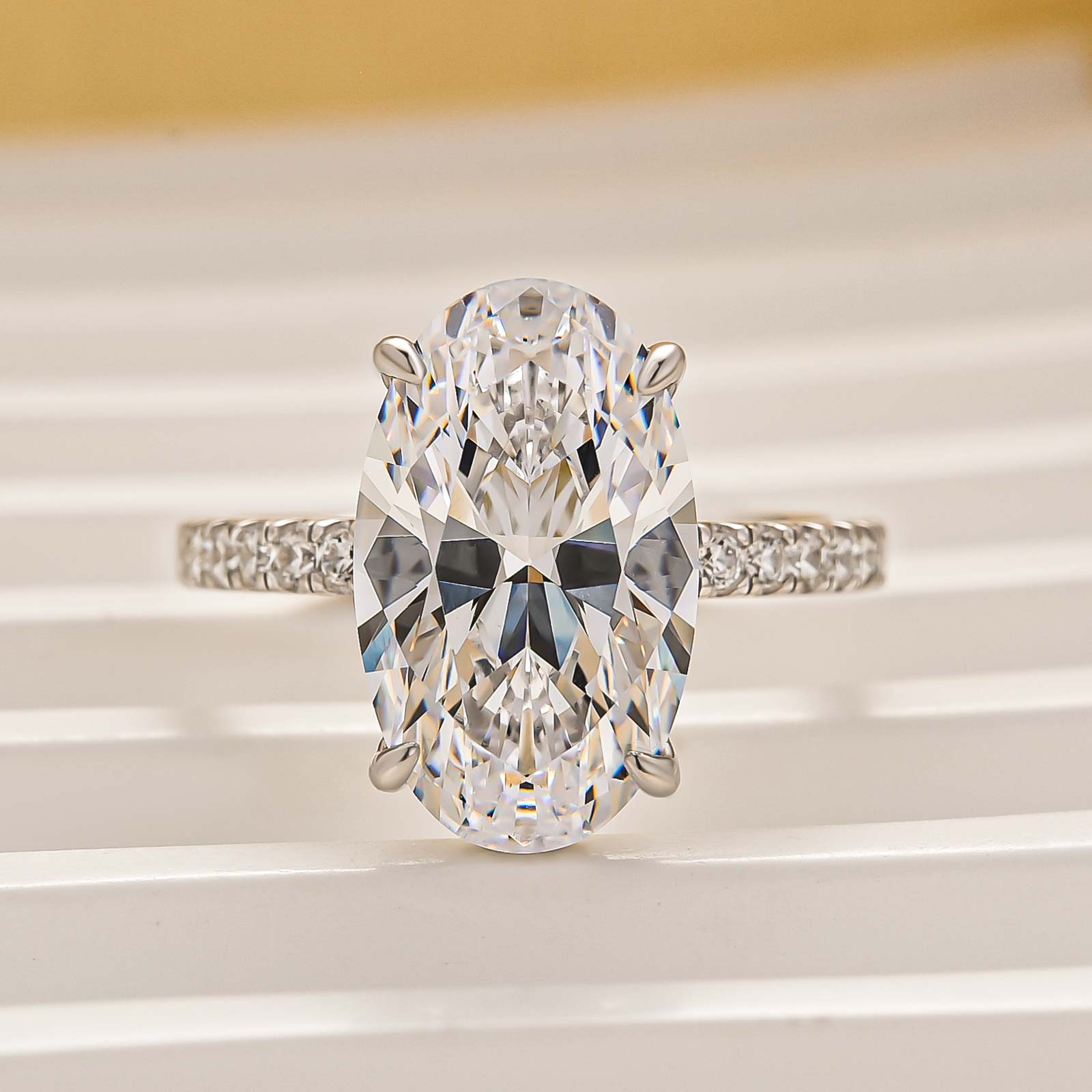 5.0Ct Oval Cut Hidden Halo Engagement Ring In Brass - Velirellajewelry