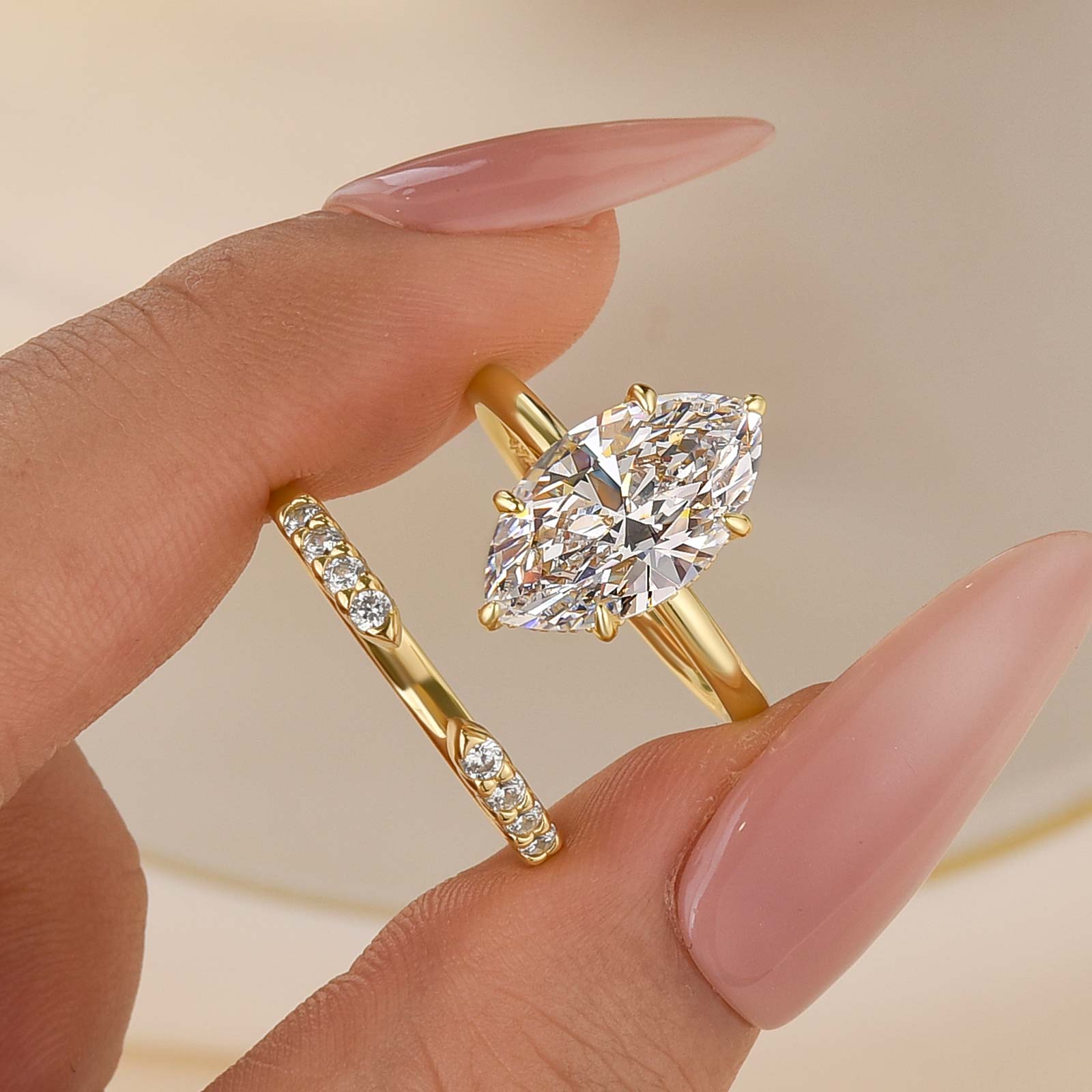 Velirella Special Marquise Cut Open Wedding Ring Set - Velirellajewelry