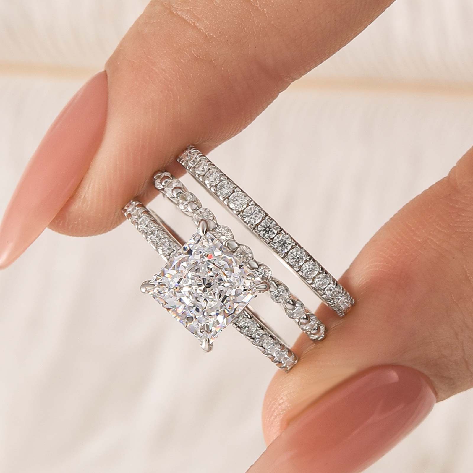 3PC 2.0Ct Princess Cut Engagement Ring With Classic Wedding Band Wedding Ring Set For Women - Velirellajewelry