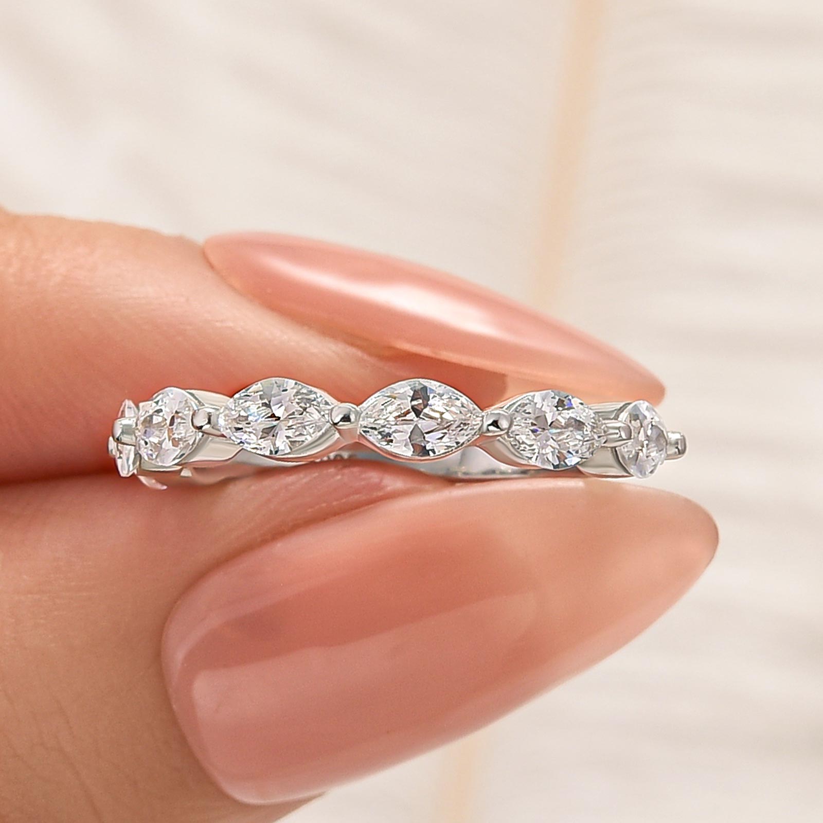 Elegant Marquise Cut Half Wedding Band In Brass - Velirellajewelry