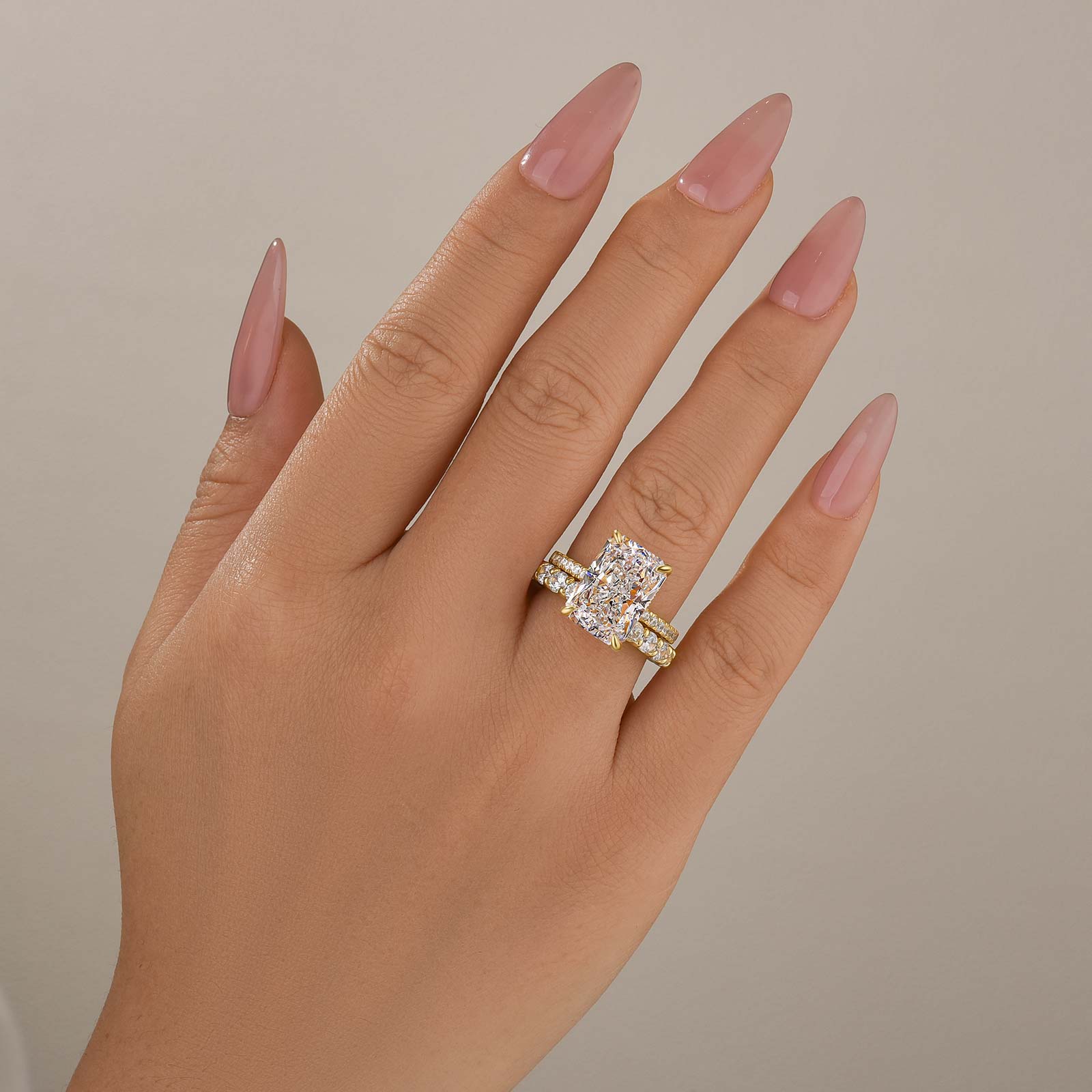 2PC Wedding Ring Set 7.0 Carat Radiant Cut Engagement Ring With Round Cut Wedding Band In Brass - Velirellajewelry