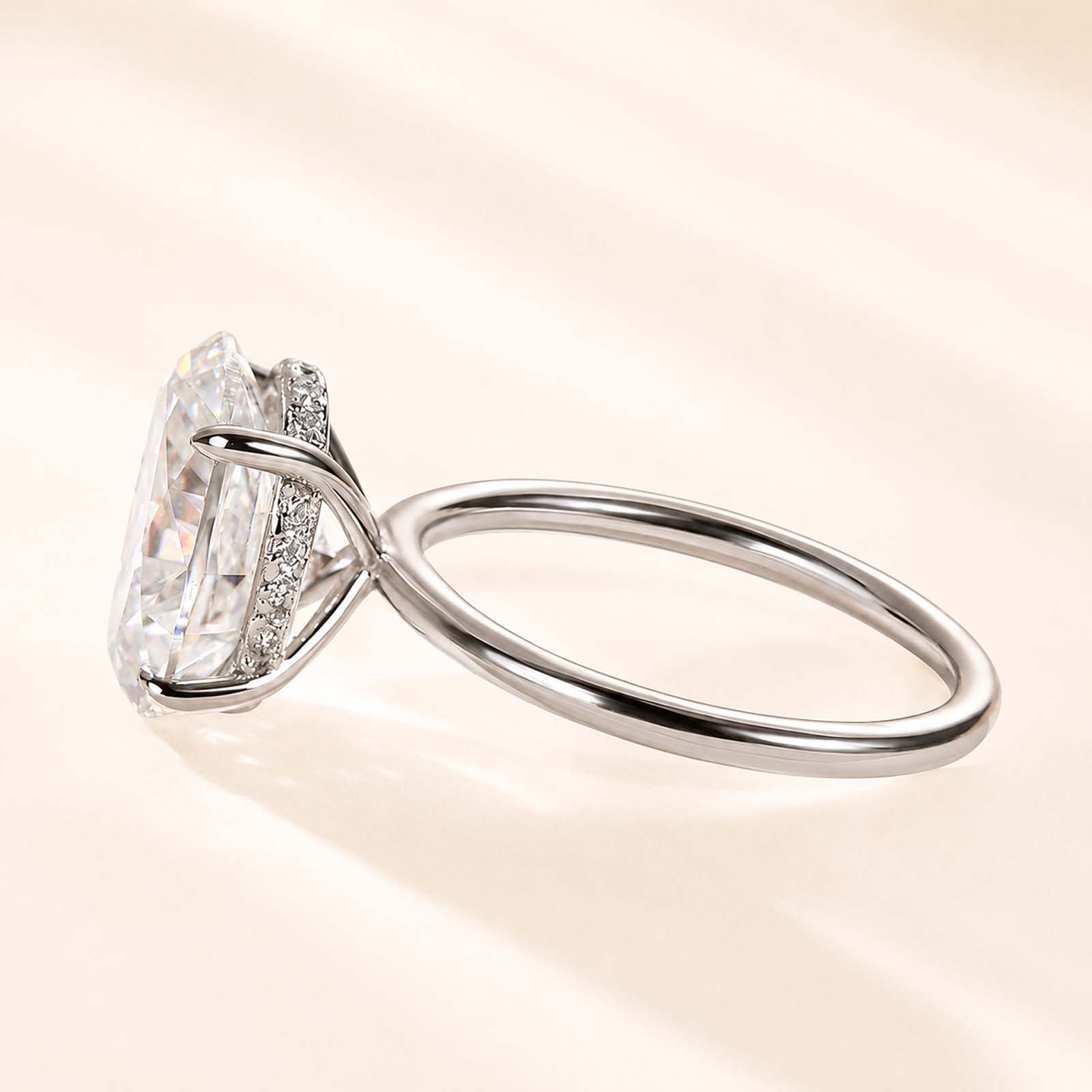  Moissanite 2.0~5.5 Carat Oval Cut Hidden Halo Engagement Ring For Everyday Wear