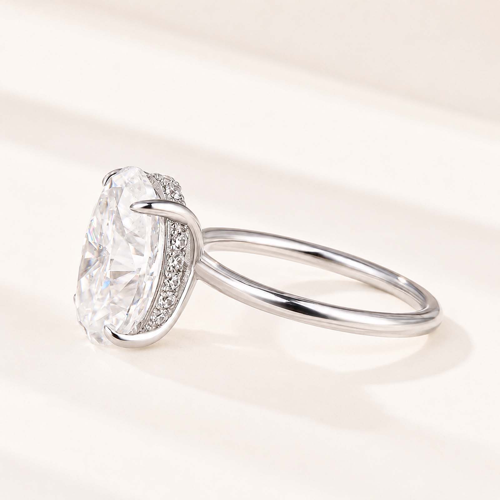  Moissanite 2.0~5.5 Carat Oval Cut Hidden Halo Engagement Ring For Everyday Wear