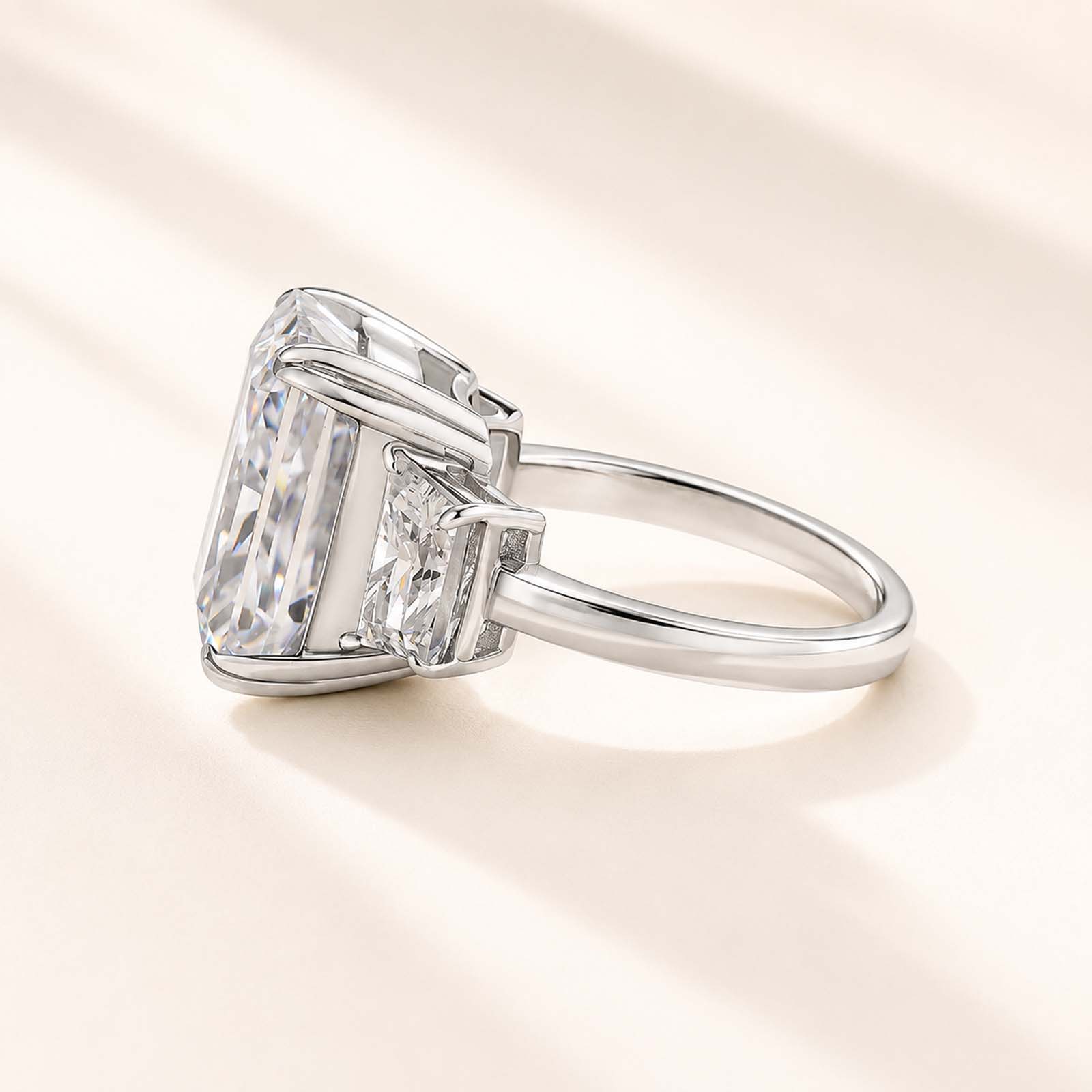  12.0Ct/6.5Ct Radiant Cut Crushed Ice Hybrid Three Stone Engagement Ring Travel Ring