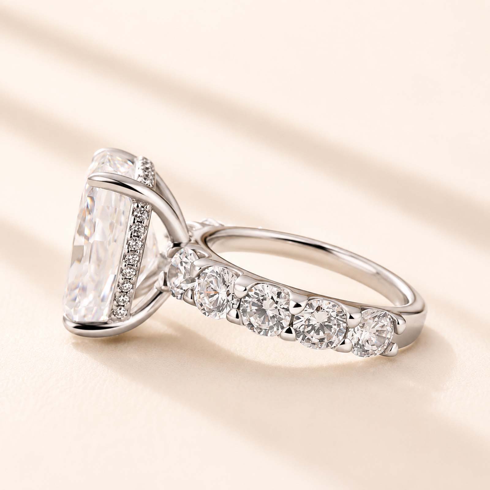 Gorgeous Elongated Crushed Ice 9.0Ct Cushion Cut Simulated Diamond Luxury Ring