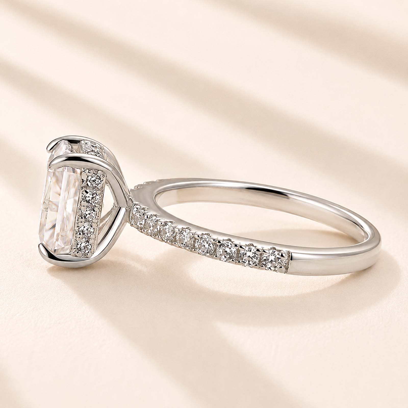 Classic Hidden Halo Moissanite 2.0 Carat /3.5 Carat Radiant Cut Travel Rings For Everyday Wear