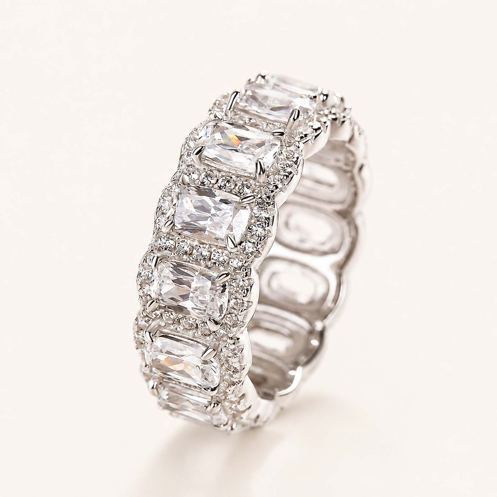Luxurious Halo 6.0Ct Cushion Cut Wide Stackable Bands