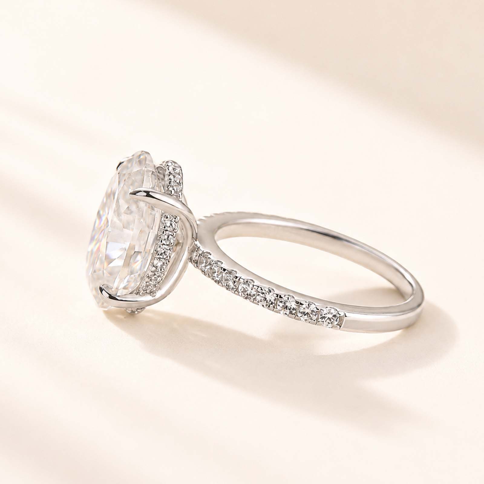 Classic Moissanite 4.0~5.5 Carat Oval Cut  Hidden Halo Stackable Ring For Women