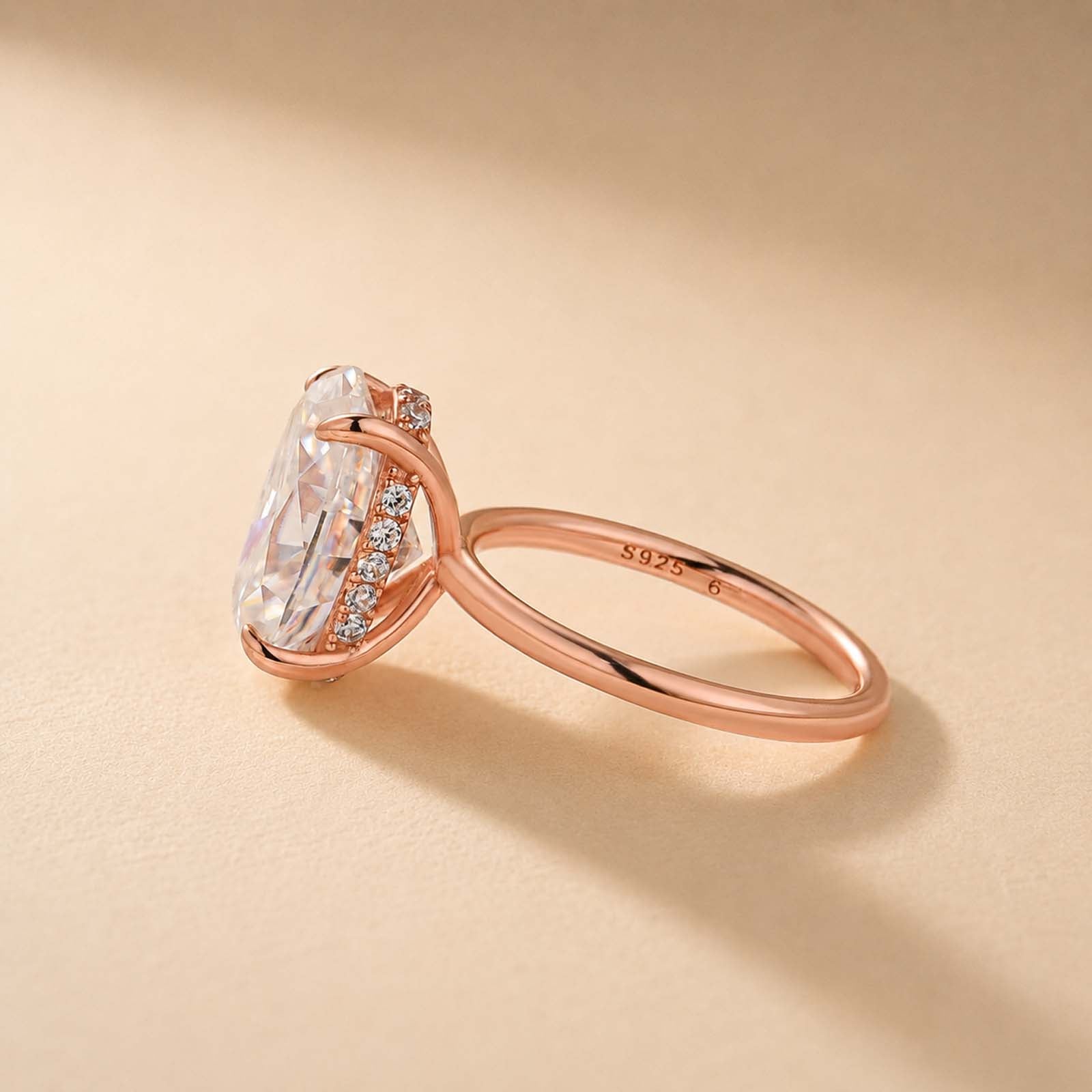  Moissanite 5.5Ct Oval Cut Hidden Halo Stackable Ring for Daily Wear