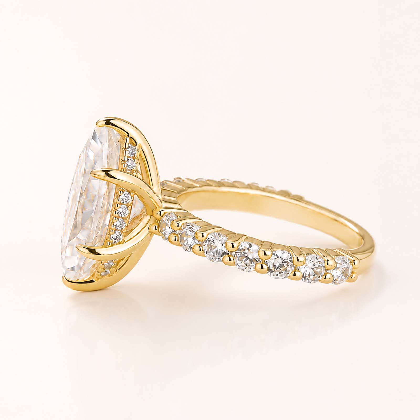 Moissanite 3.0 Ct Marquise Cut Side Stone Yellow Gold Date Ring & Stackable Ring Set