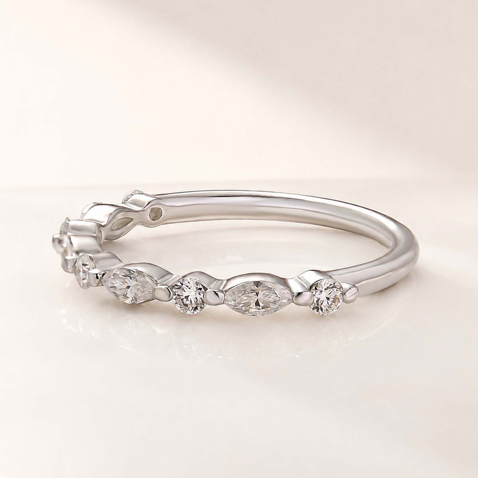 Half Eternity 1.0 Ct Elegant Marquise Cut&Round Cut Stackable Bands For Everyday Wear