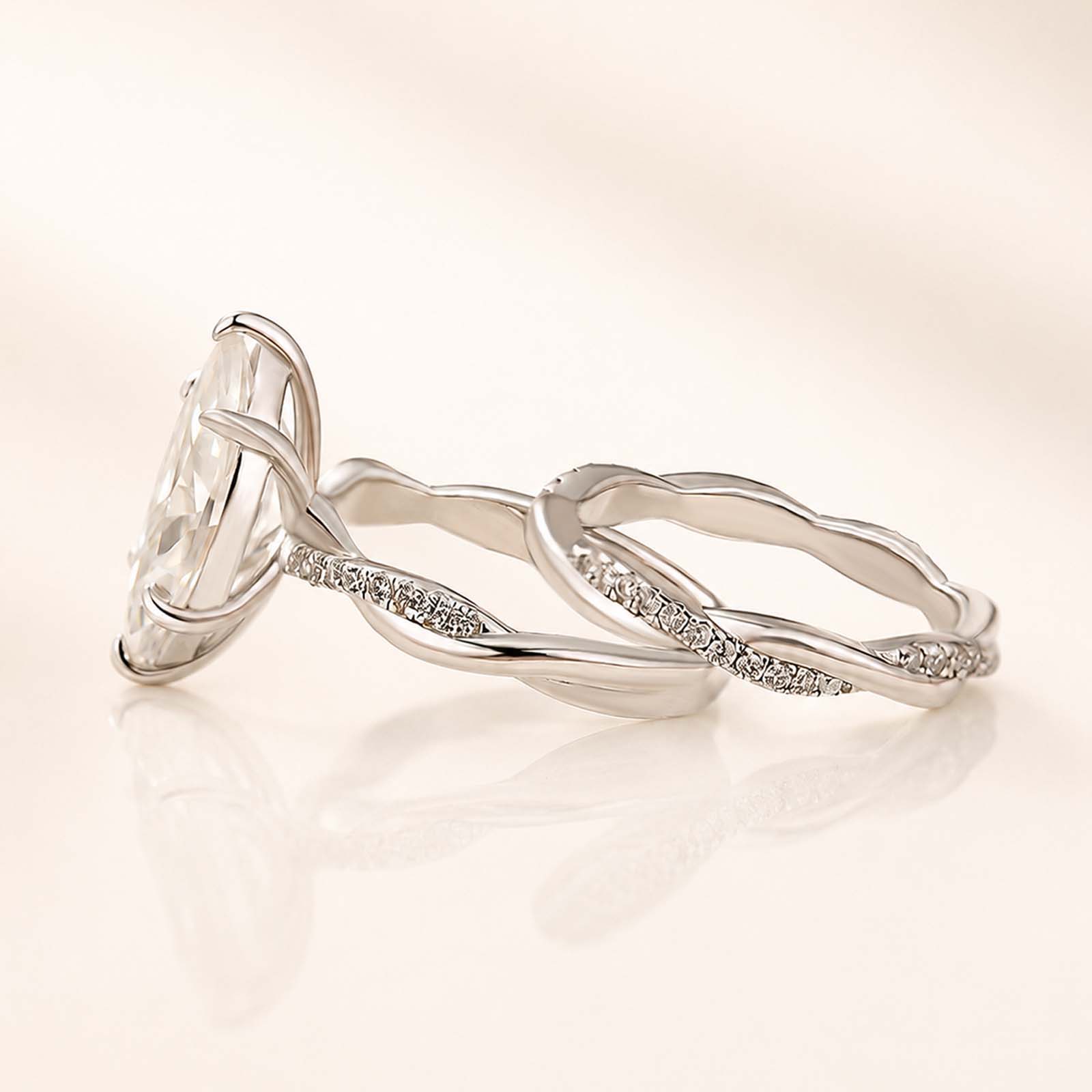 Moissanite 3.0Ct Marquise Cut Twist White Gold Ring Set Holiday Ring Gift For Women