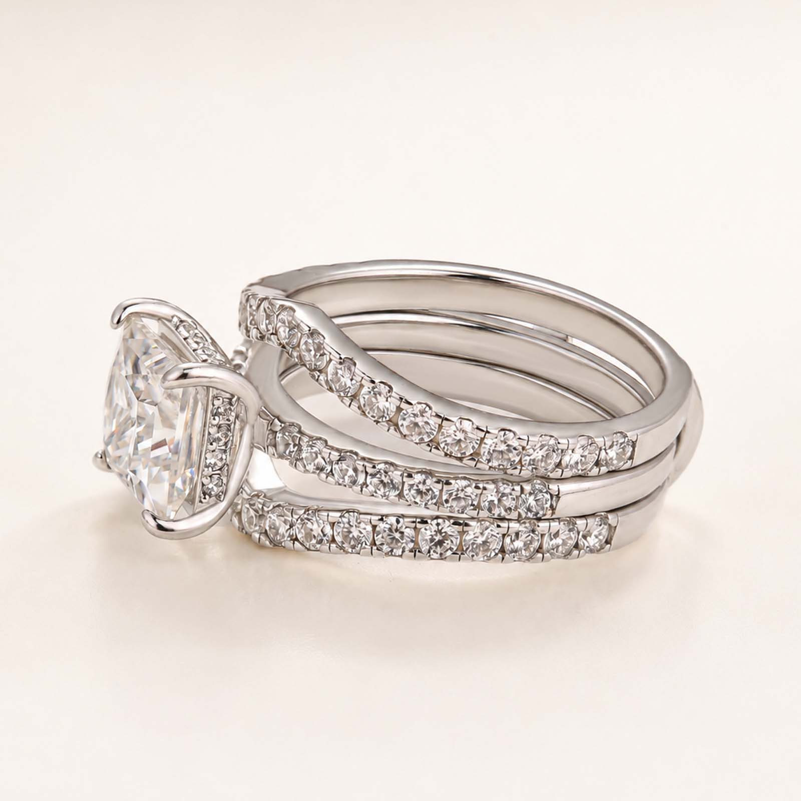 Elegant 2.0Ct Princess Cut Insert 2PC Stackable Ring Set Everyday Wearable Ring with Enhancer Band