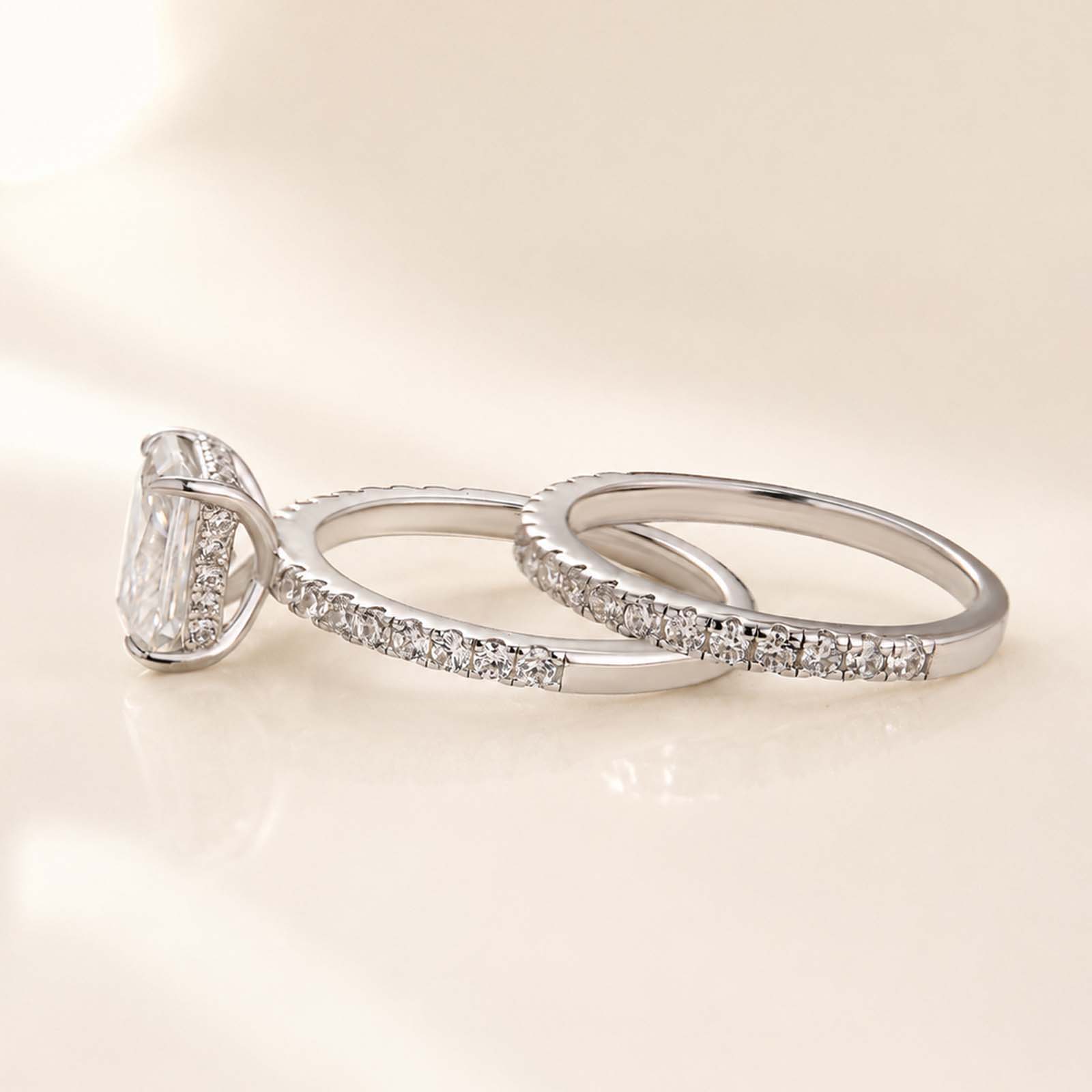 Moissanite 3.5 Carat Radiant Cut Ring Set Hidden Halo Rings For Everyday Wear