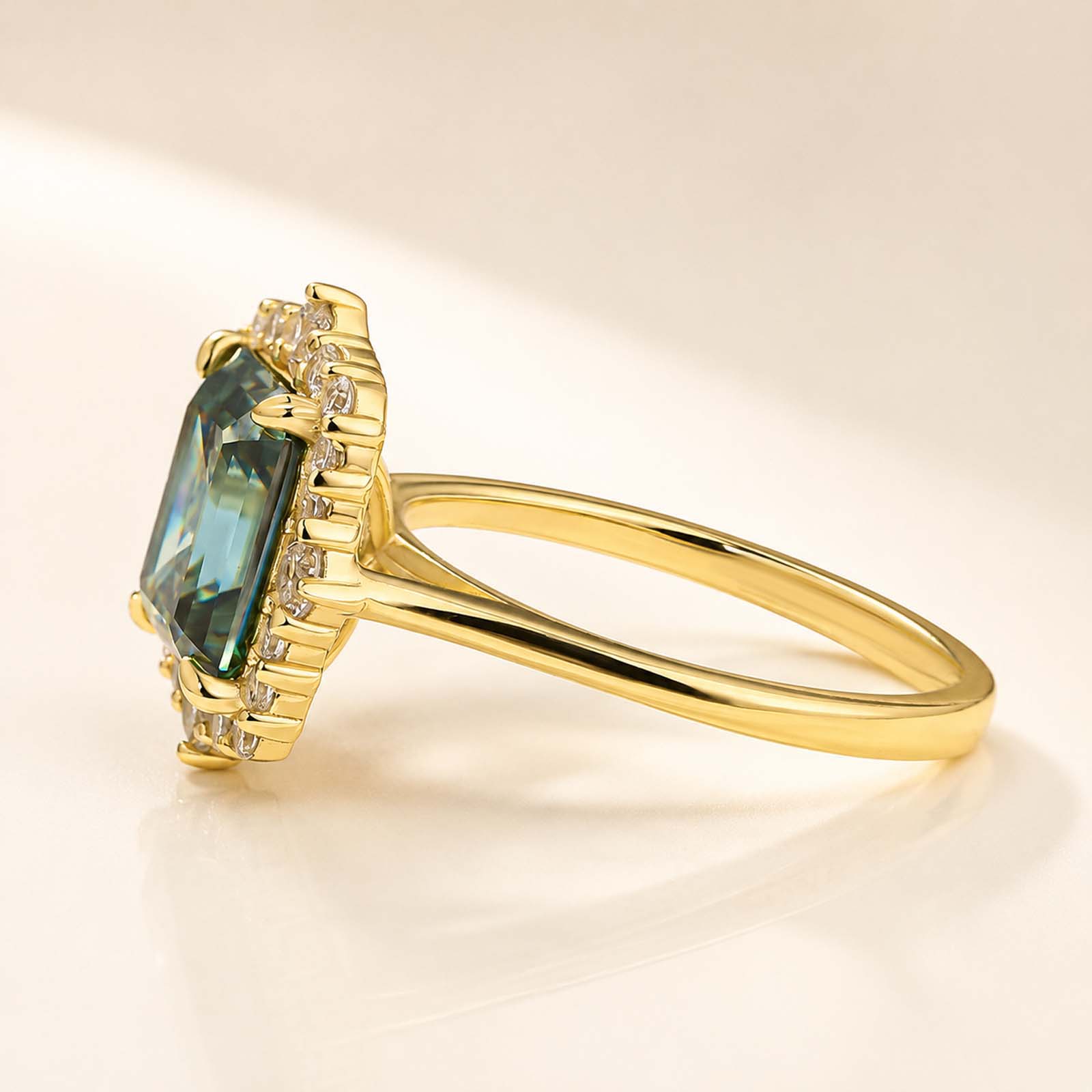 Moissanite Halo 3.0Ct Green Emerald Cut Luxe Rings For Women
