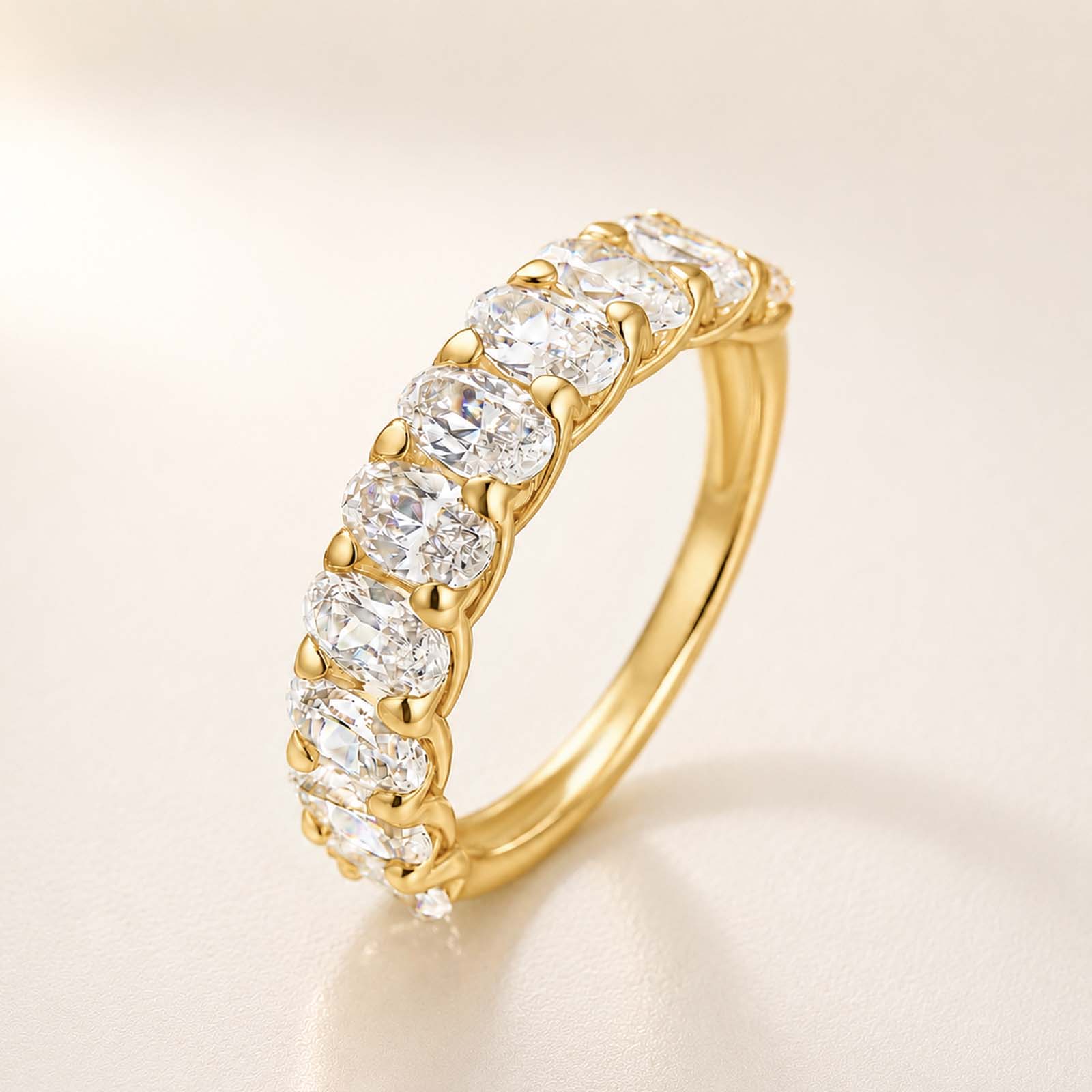 3.0Ct Half Oval Cut Simulated Diamond Eternity Wide Band