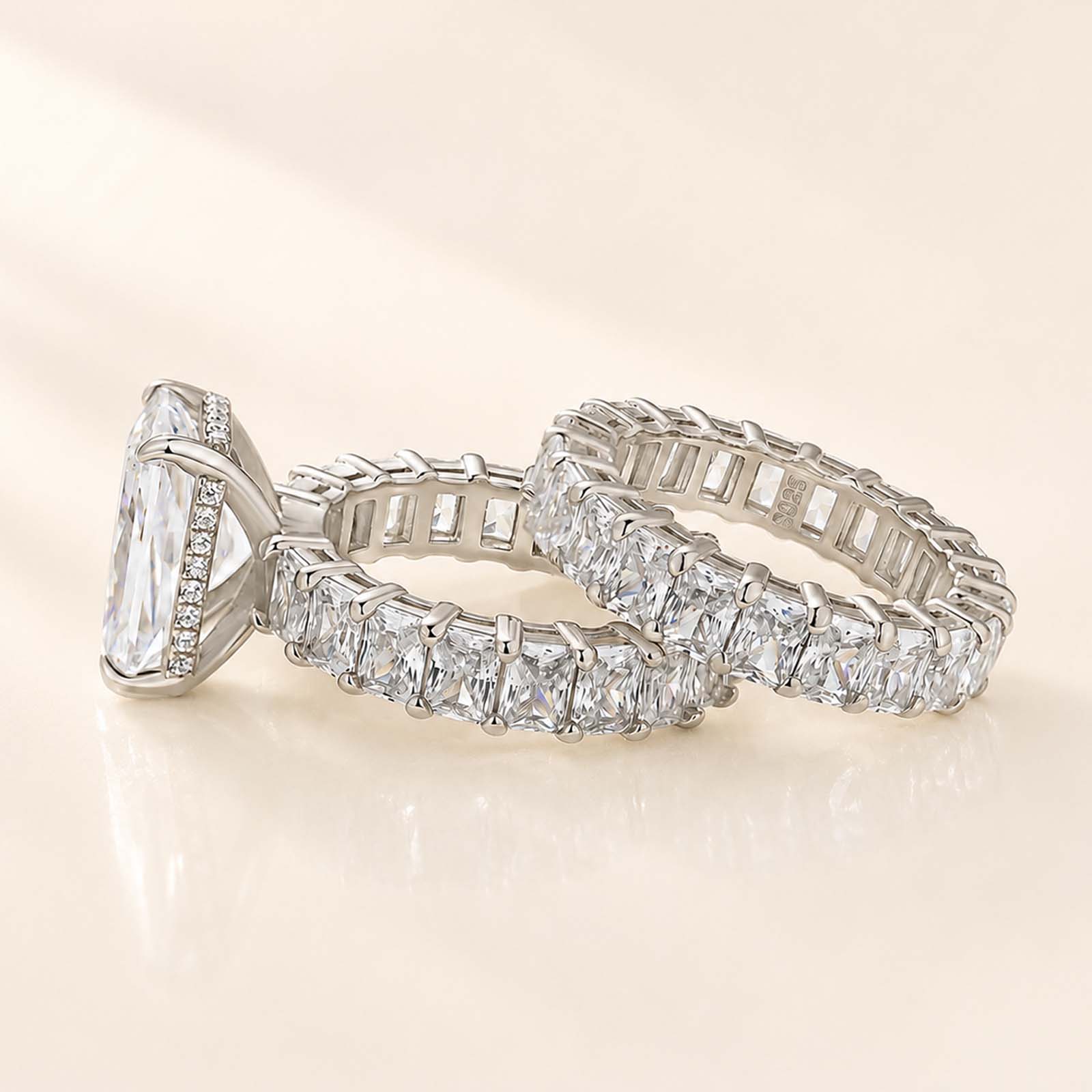 Luxe 5.0Ct Radiant Cut Ring & Stackable Band Statement Ring Set Party Ring Sets