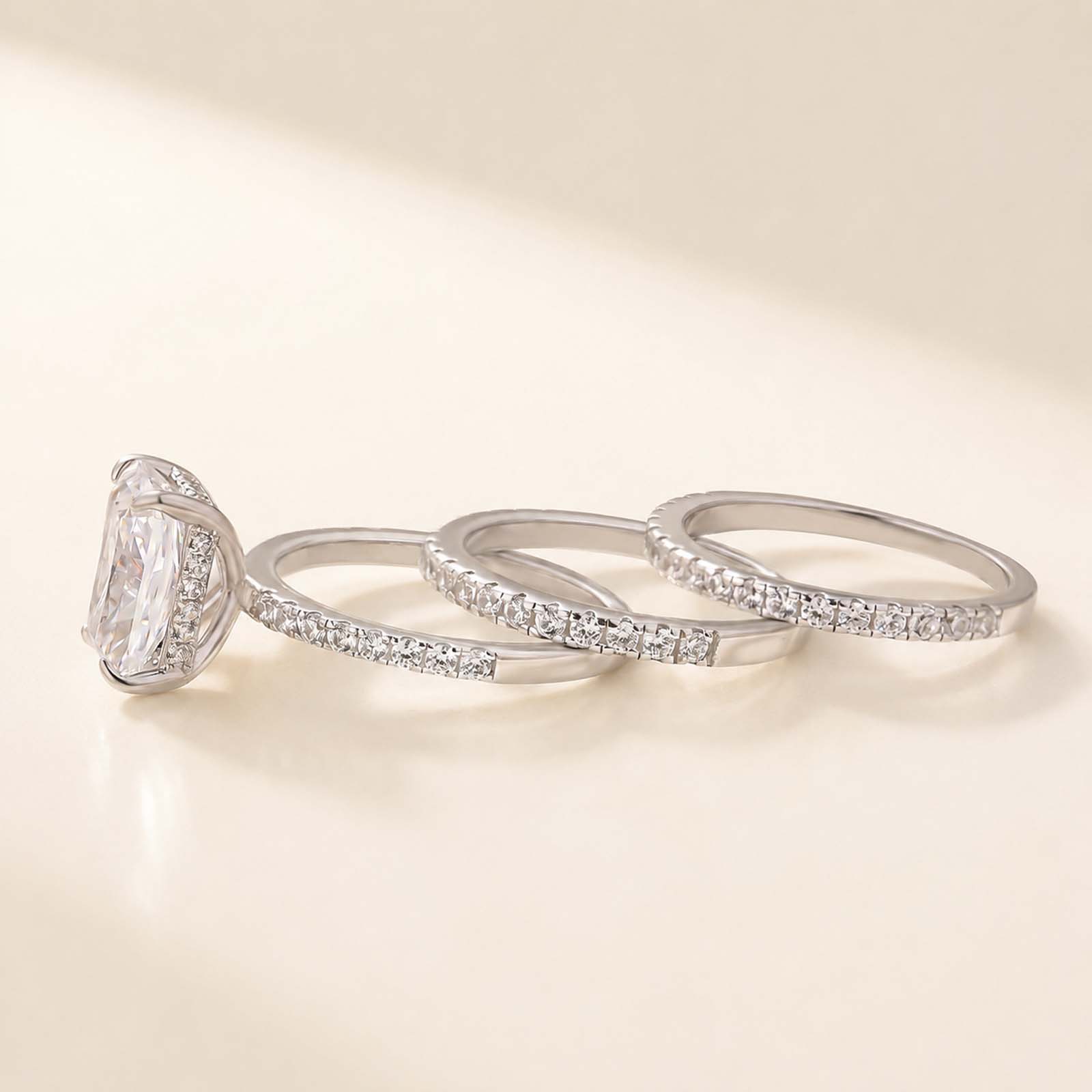 3.5 Ct Radiant Cut White Stone 3PC Wedding Set Travel Ring Set