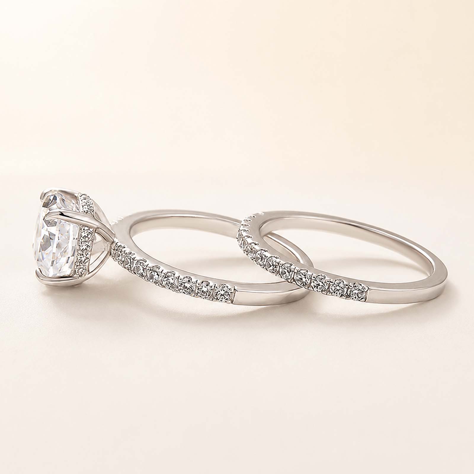 Classic 3.0 Carat Cushion Cut White Sapphire 2PC Ring Set For Holiday Ring Gift
