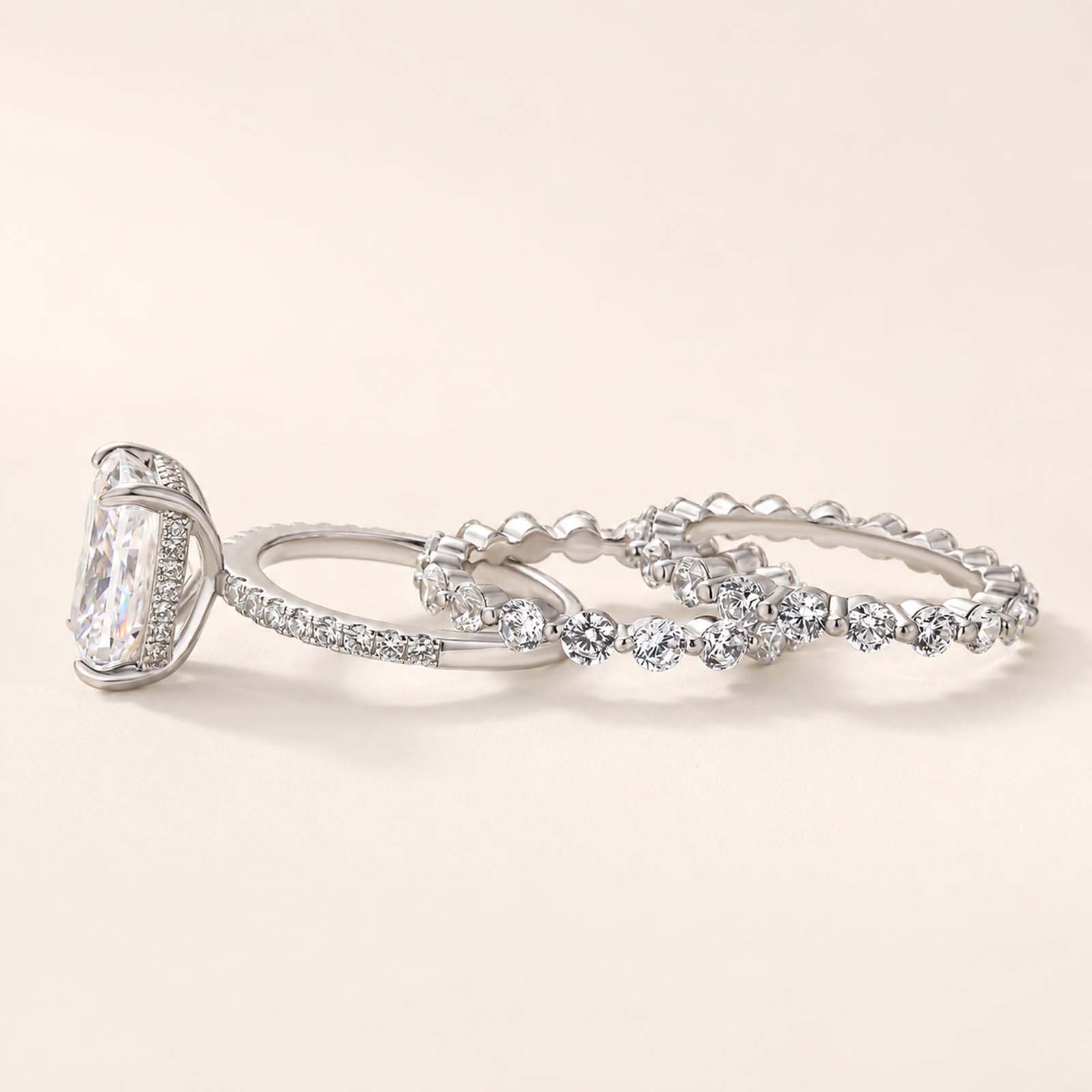 Stunning 4.0Ct Radiant Cut Ring & Pavé Band 3PC Ring Set For Holiday Ring Gift