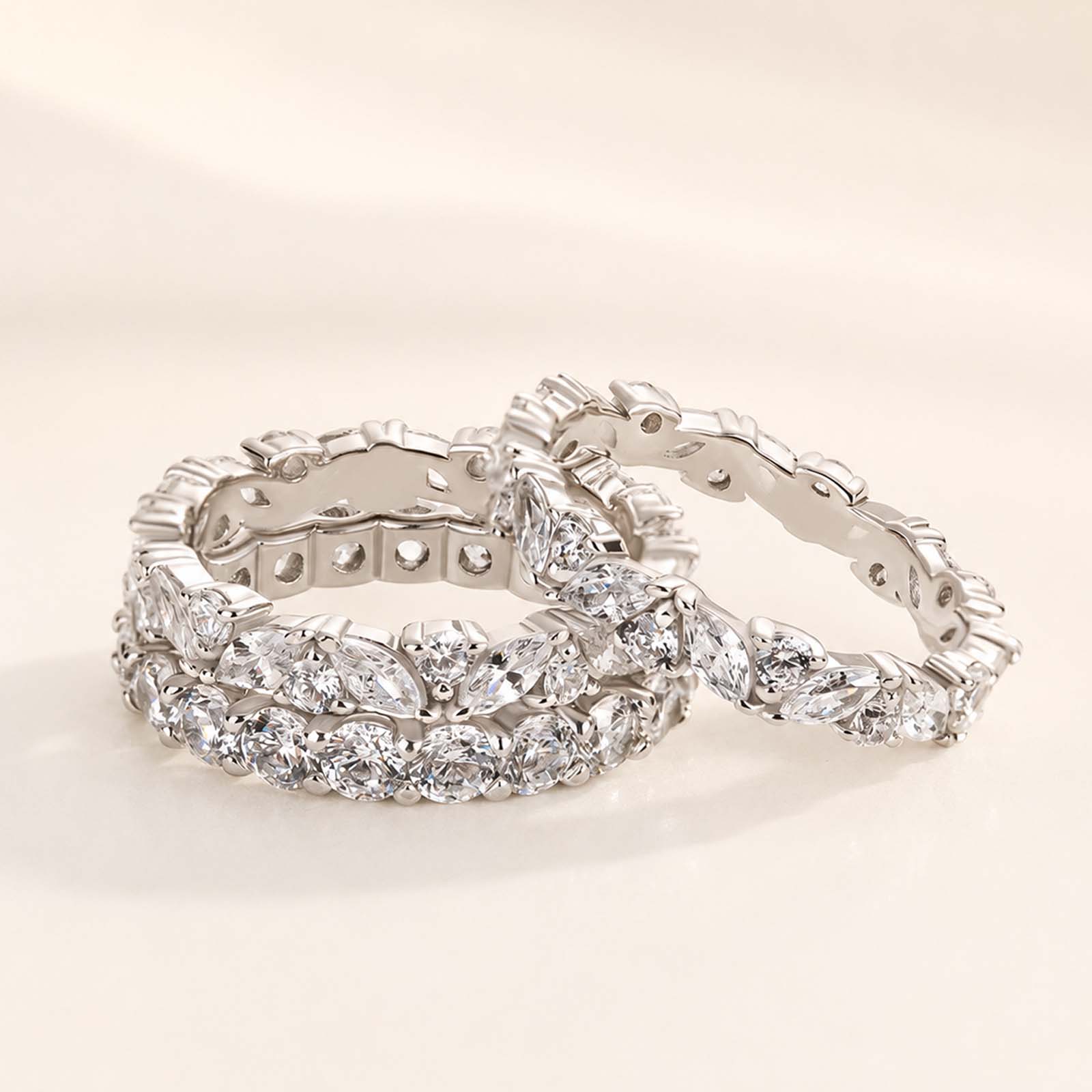 Luxe 5.8Ct Marquise & Round Cut 3PC Simulated Diamond Stackable Band Set For Everyday Wear