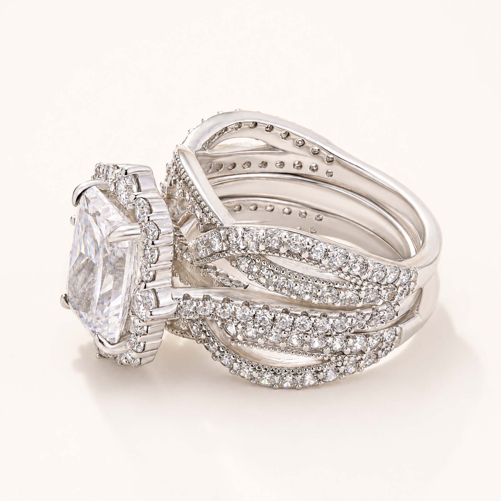 Vintage 3.0Ct Radiant Cut Halo Insert Enhancer Ring Set For Women Everyday Wear